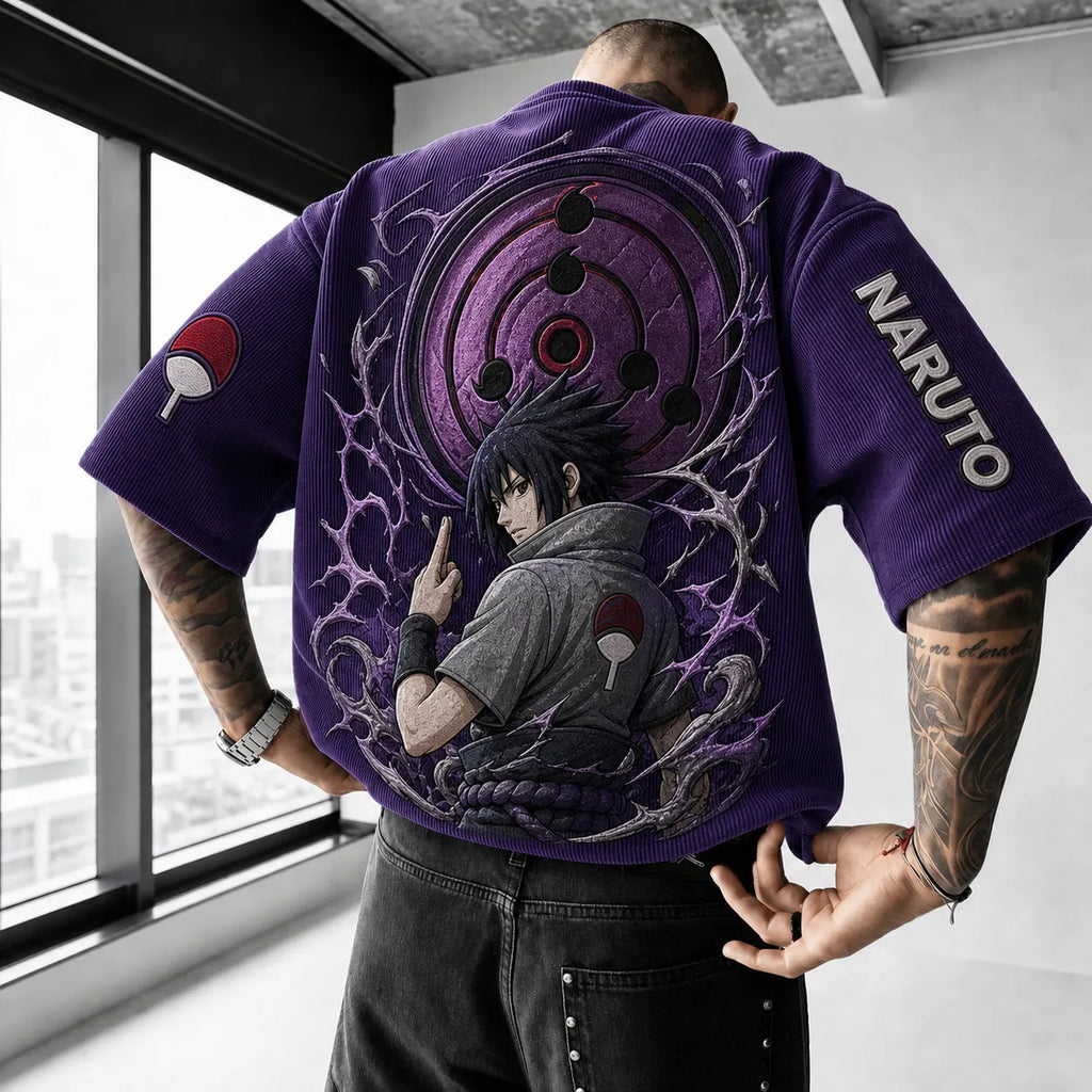 Naruto Unisex Anime-Style Retro Corduroy Oversized T-Shirt
