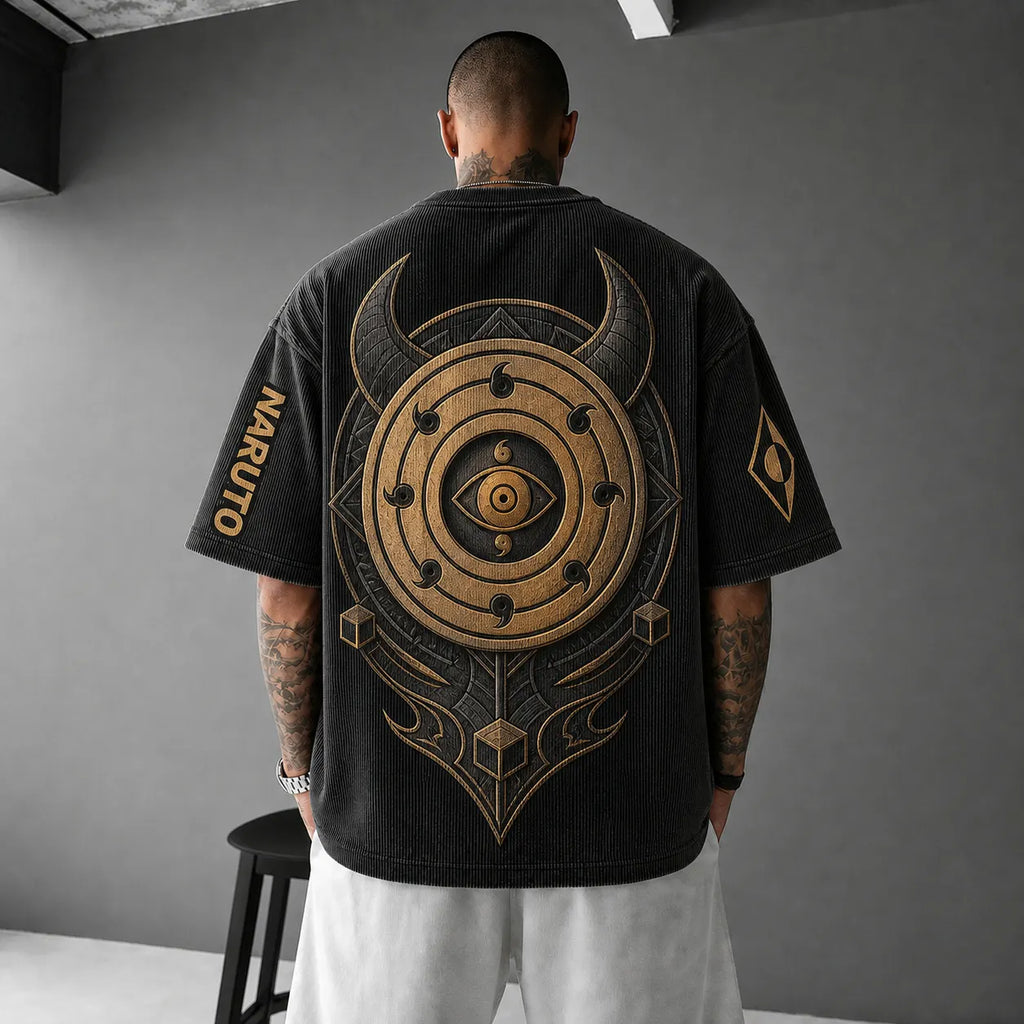 Naruto Unisex Anime-Style Retro Corduroy Oversized T-Shirt