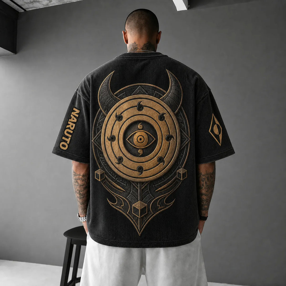 Naruto Unisex Anime-Style Retro Corduroy Oversized T-Shirt