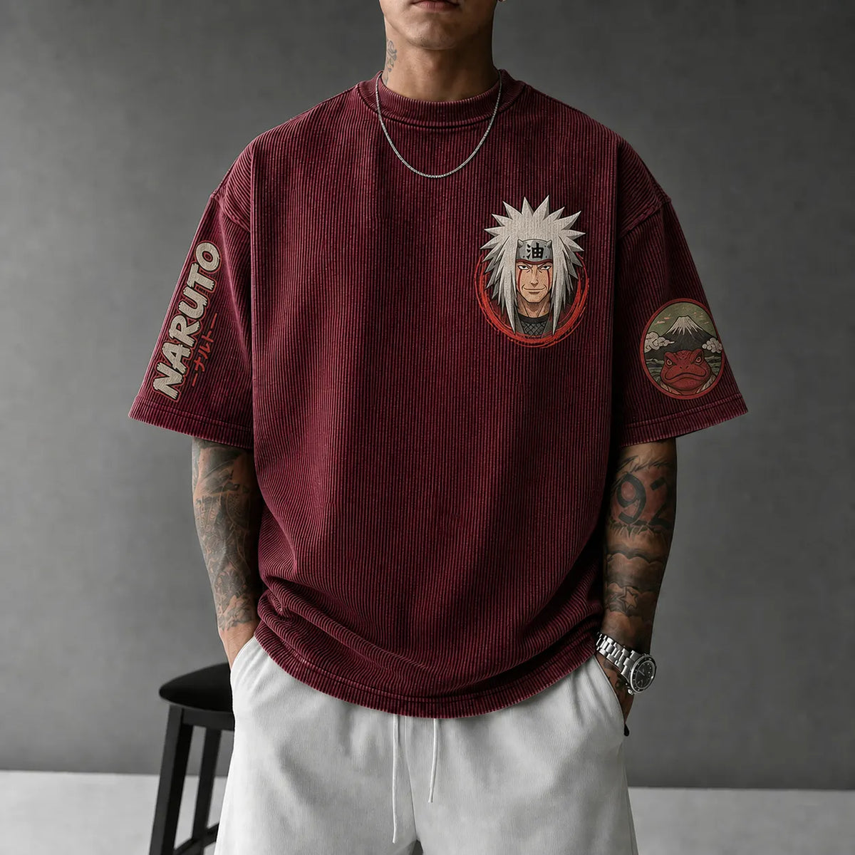 Naruto Unisex Anime-Style Retro Corduroy Oversized T-Shirt