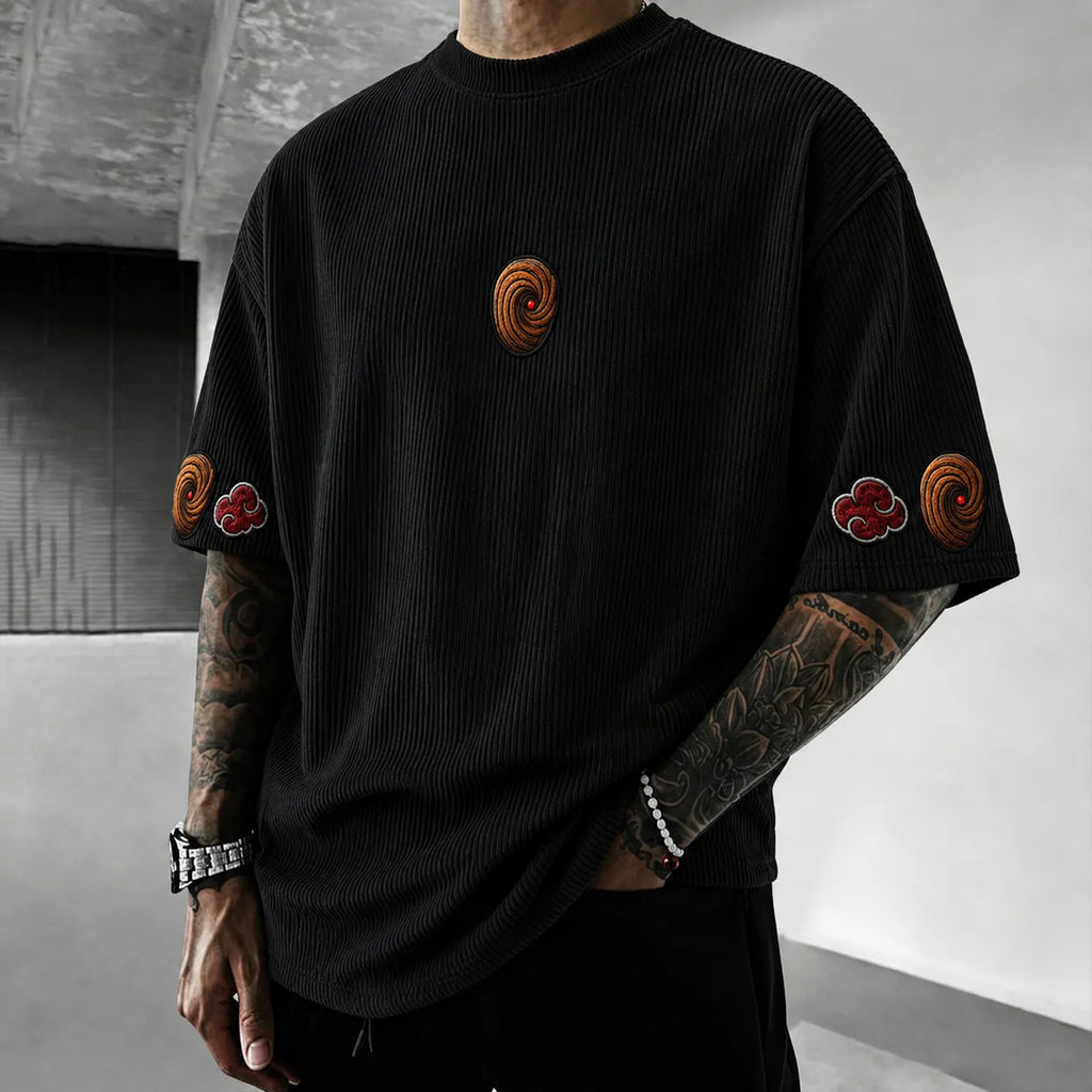 Naruto Unisex Anime-Style Retro Corduroy Oversized T-Shirt