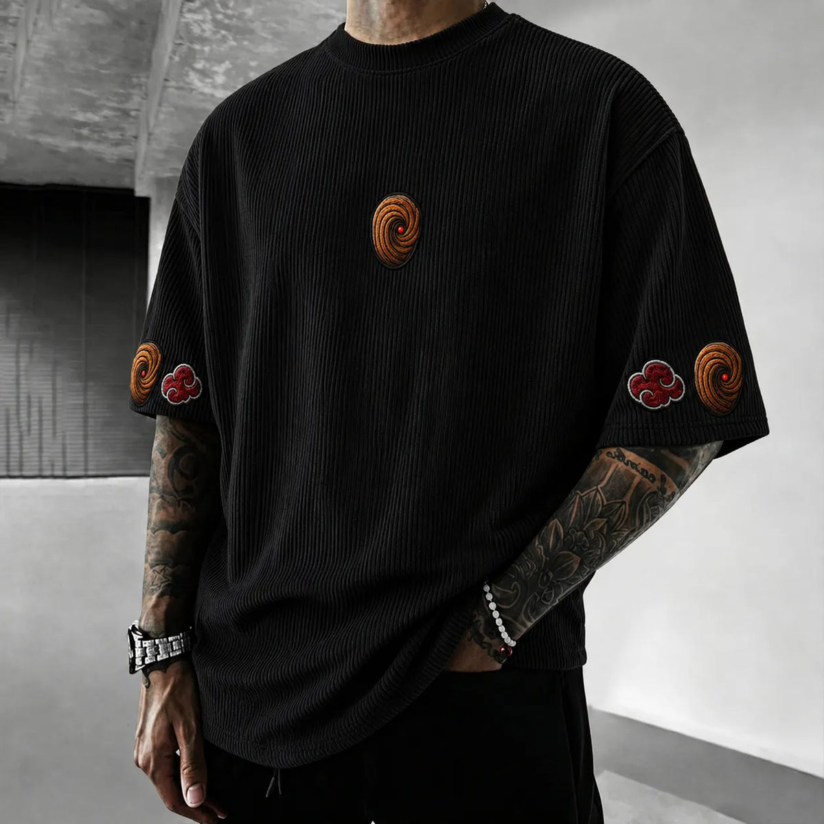Naruto Unisex Anime-Style Retro Corduroy Oversized T-Shirt