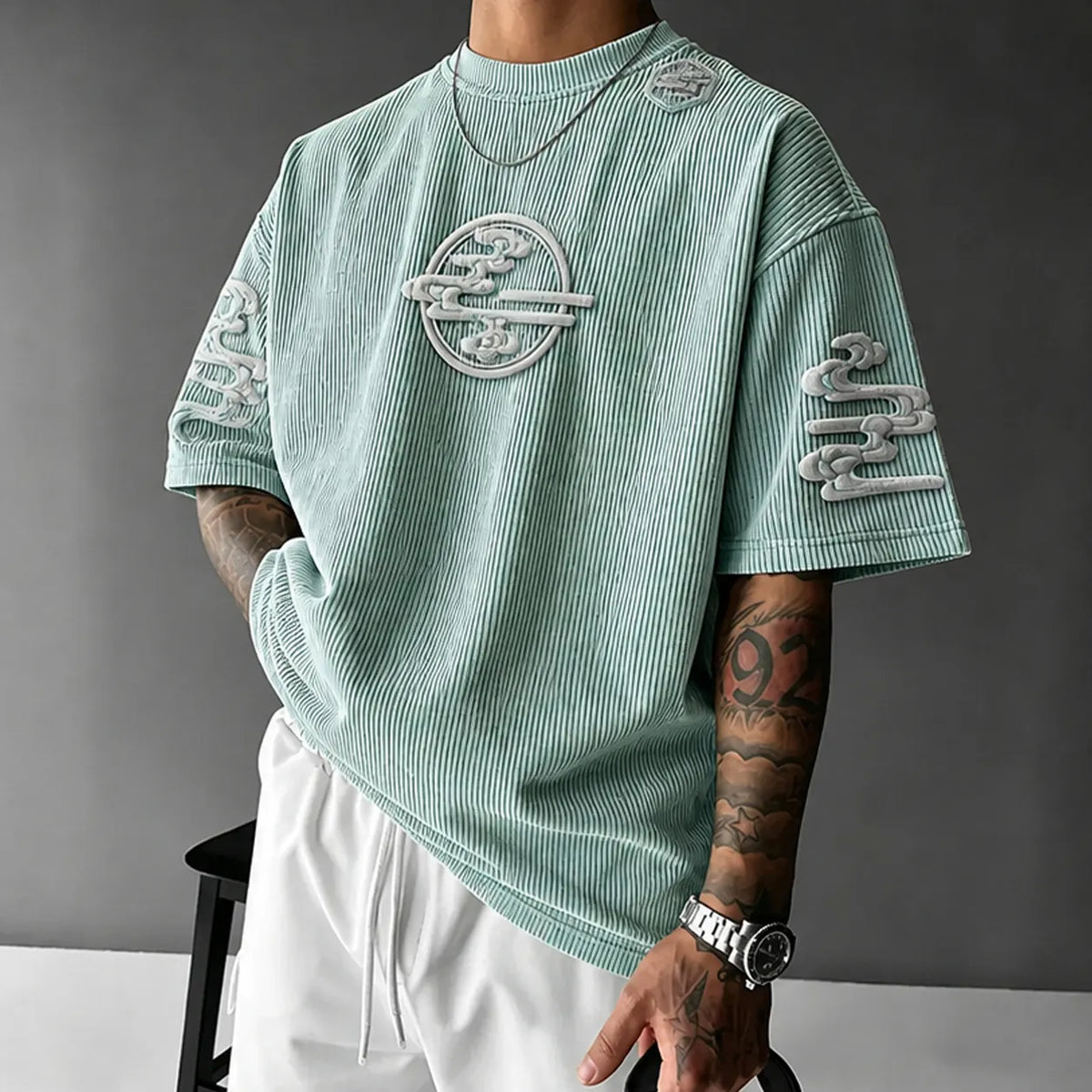 Demon Slayer Unisex Anime-Style Retro Corduroy Oversized T-Shirt