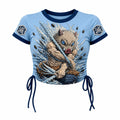 Demon Slayer Women's Slim-Fit Short-Sleeve T-Shirt With Anime Print And Side Drawstrings