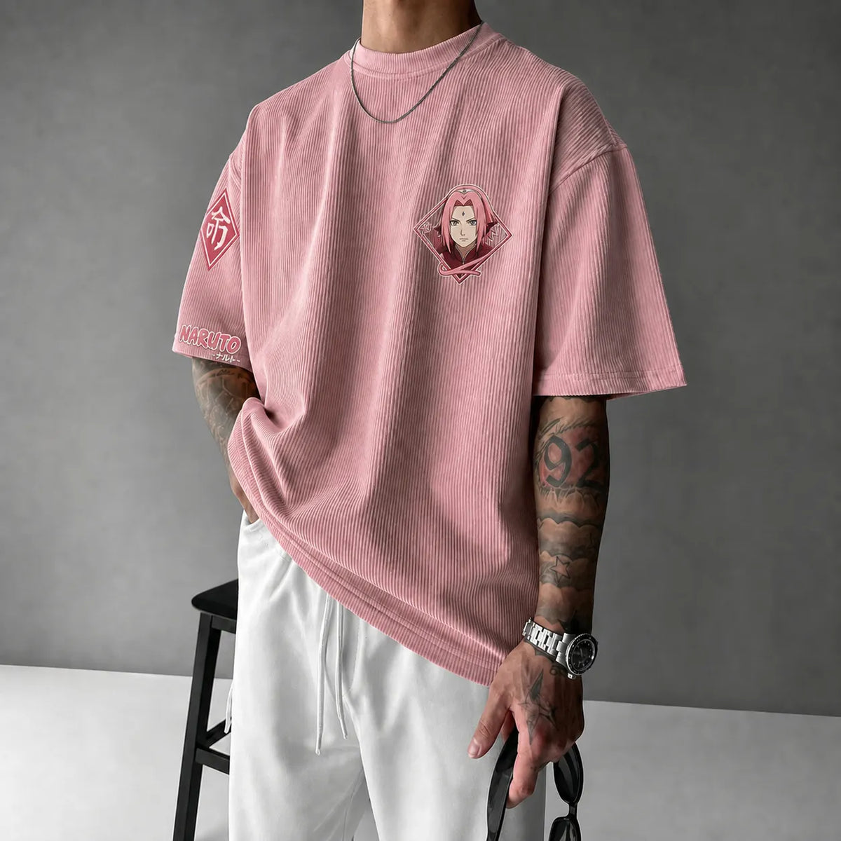 Naruto Unisex Anime-Style Retro Corduroy Oversized T-Shirt