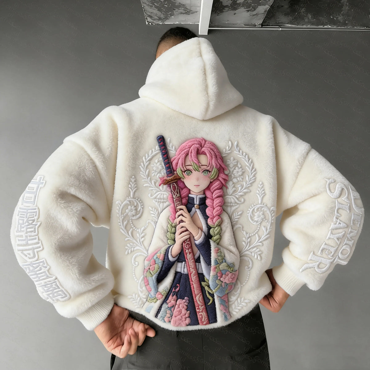 Demon Slayer Color-blocked Corduroy Hooded Sweatshirt