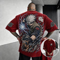 Naruto Unisex Oversized Anime-Print Vertical-Stripe Short-Sleeve T-Shirt