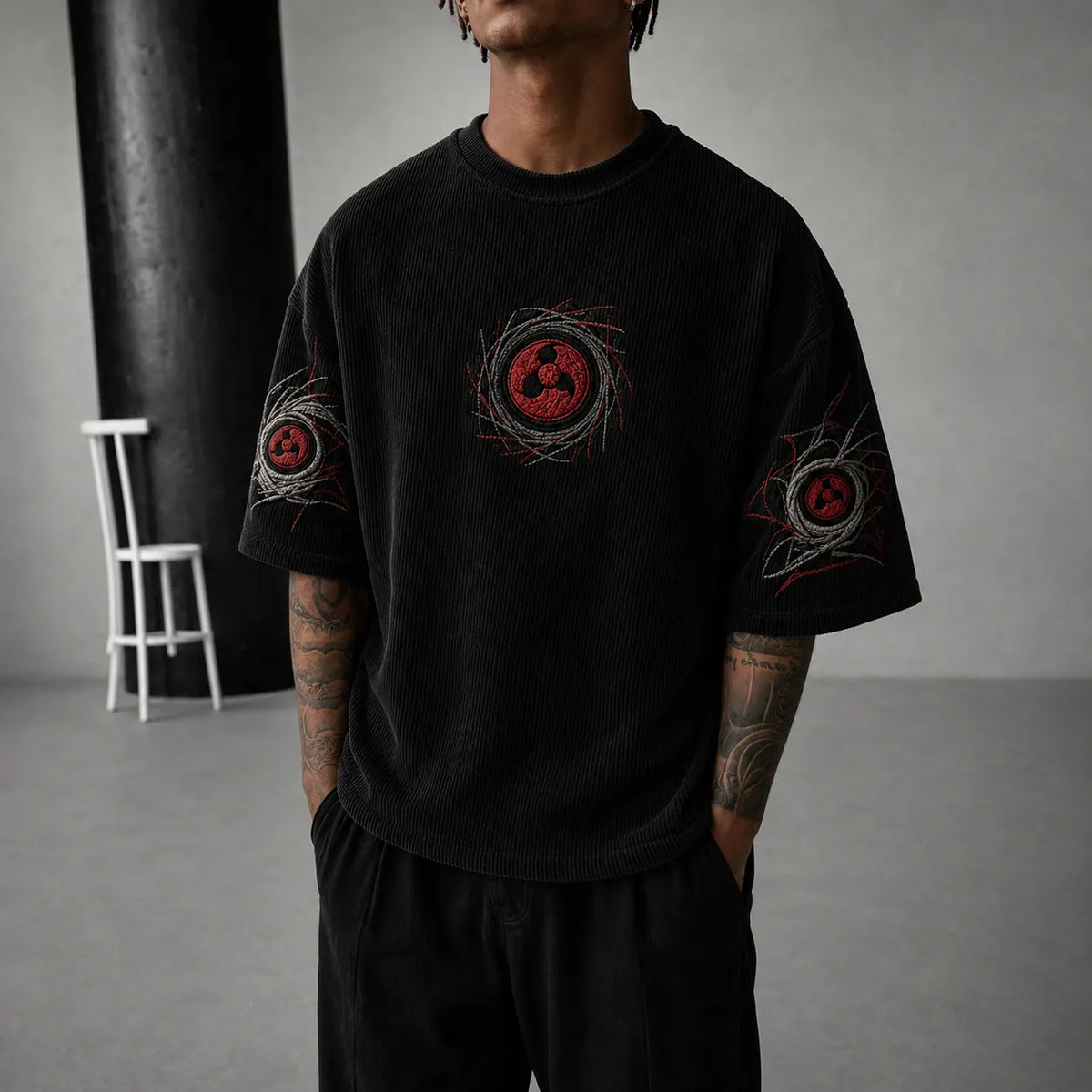 Naruto Unisex Anime-Style Retro Corduroy Oversized T-Shirt