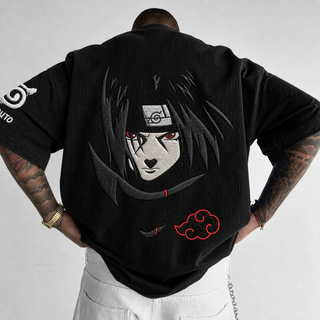 Naruto Unisex Anime-Style Retro Corduroy Oversized T-Shirt