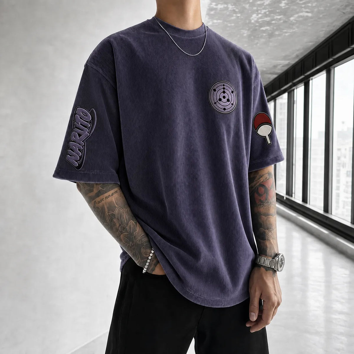 Naruto Unisex Anime-Style Retro Corduroy Oversized T-Shirt