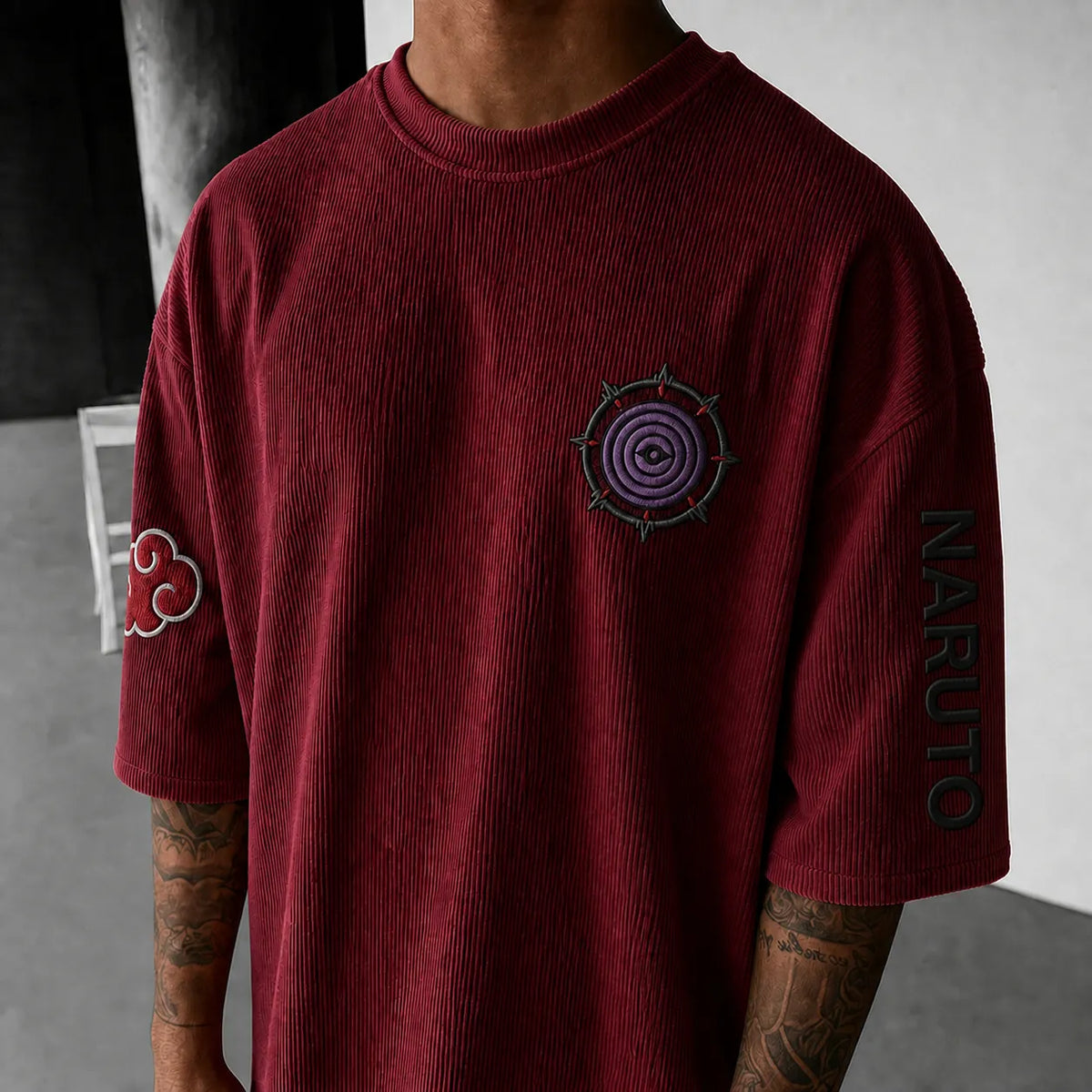 Naruto Unisex Anime-Style Retro Corduroy Oversized T-Shirt