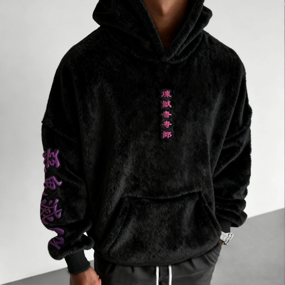 Demon Slayer Color-blocked Corduroy Hooded Sweatshirt