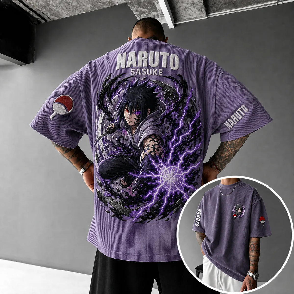 Naruto Unisex Anime-Style Retro Corduroy Oversized T-Shirt