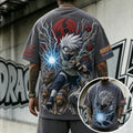Naruto Unisex Oversized Anime-Print Vertical-Stripe Short-Sleeve T-Shirt