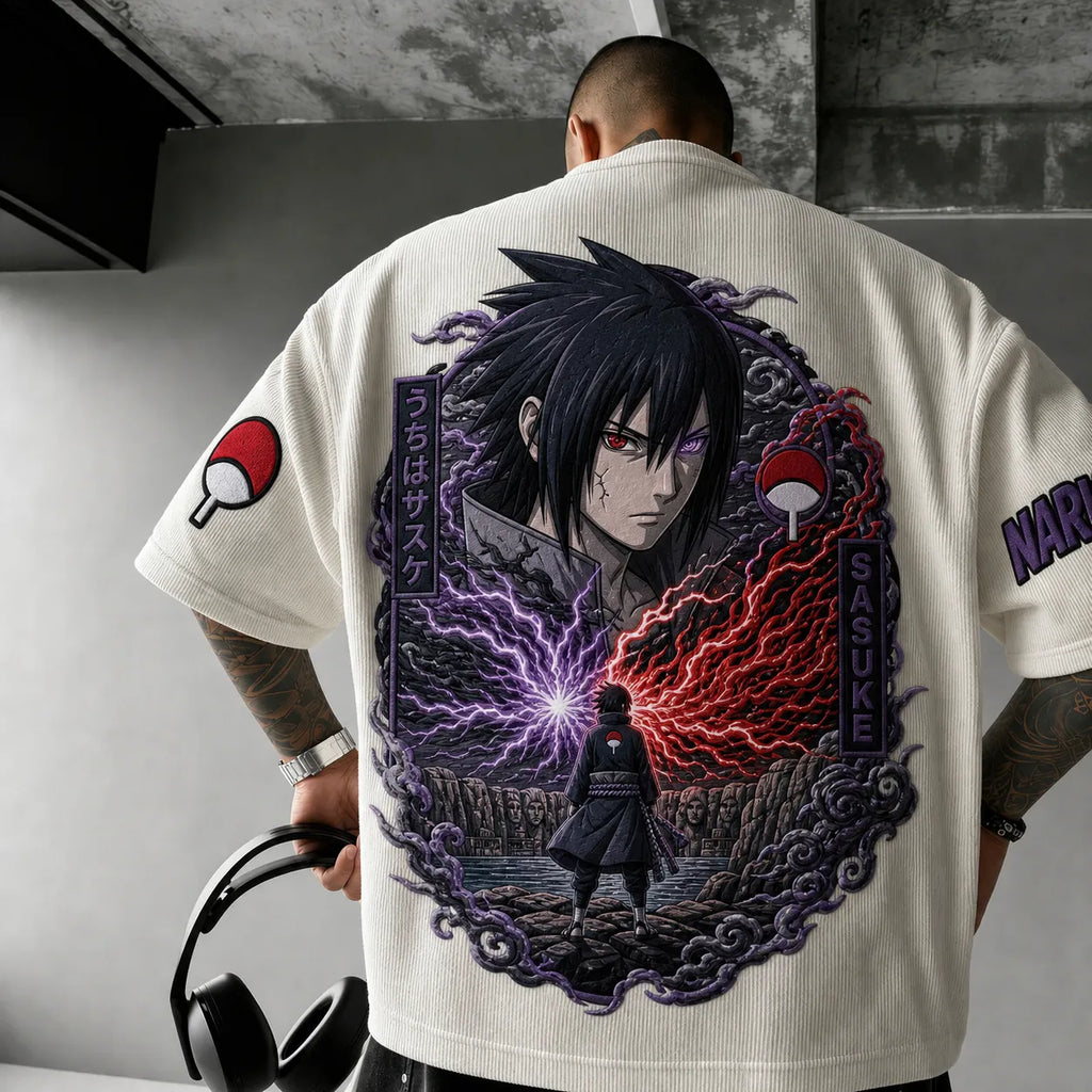 Naruto Unisex Anime-Style Retro Corduroy Oversized T-Shirt