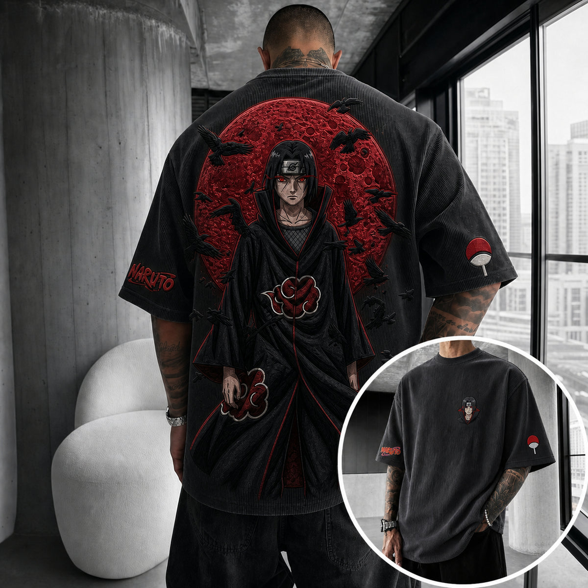 Naruto Unisex Anime-Style Retro Corduroy Oversized T-Shirt