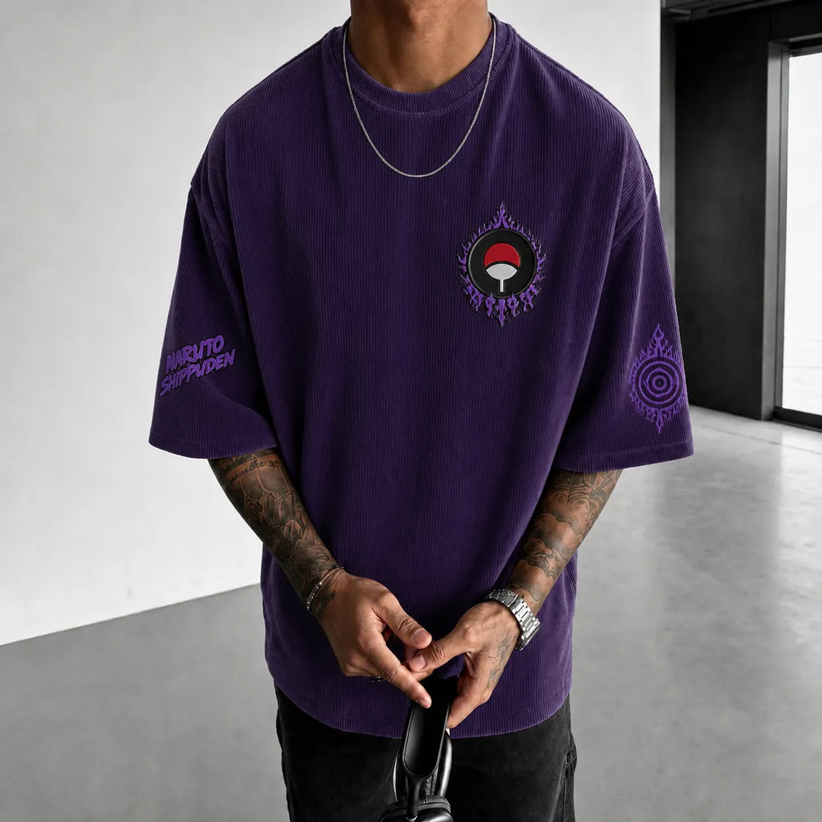 Naruto Unisex Anime-Style Retro Corduroy Oversized T-Shirt