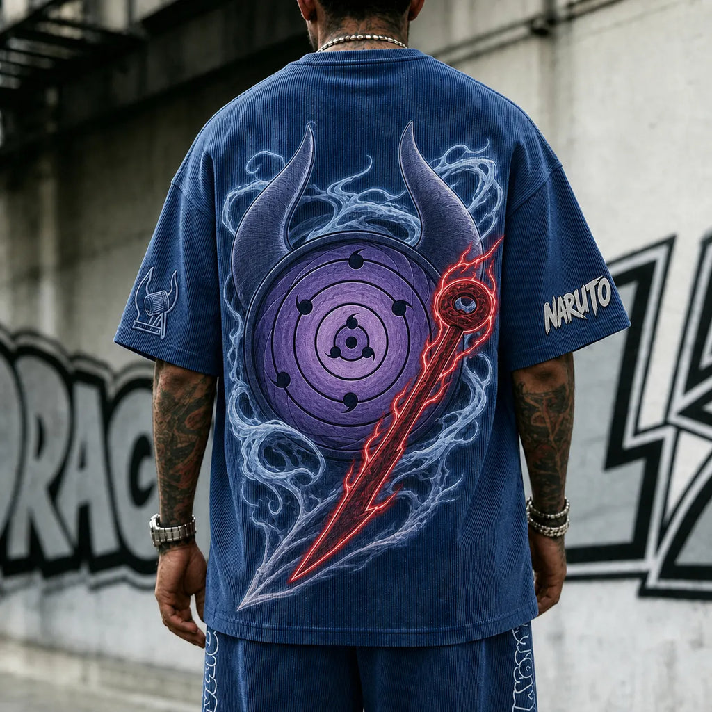 Naruto Unisex Anime-Style Retro Corduroy Oversized T-Shirt
