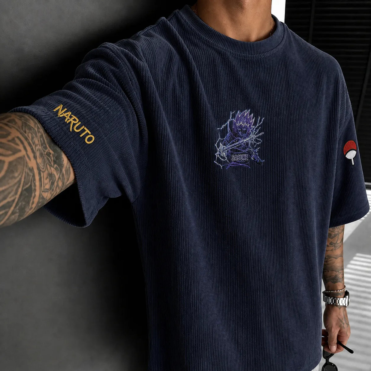Naruto Unisex Anime-Style Retro Corduroy Oversized T-Shirt