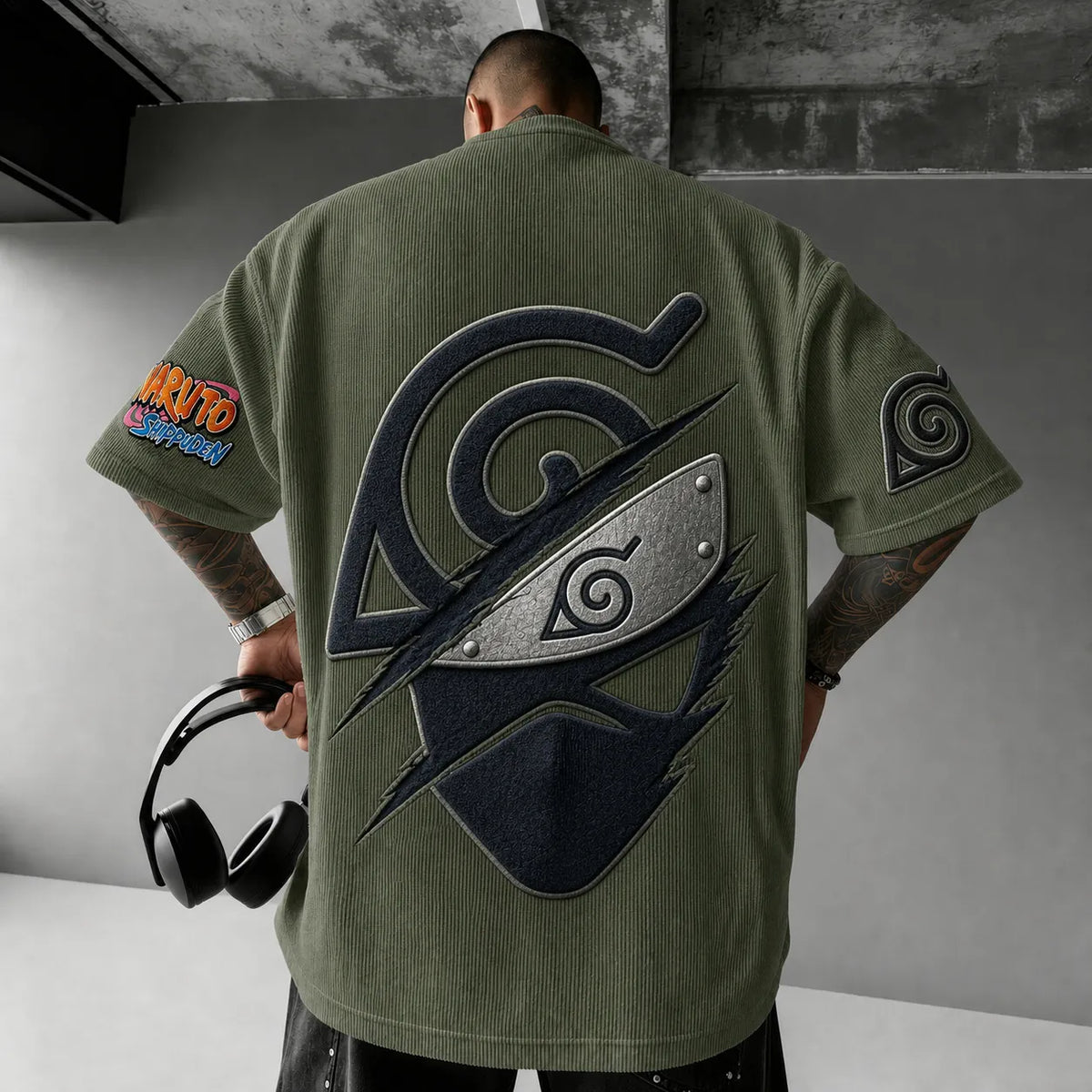 Naruto Unisex Anime-Style Retro Corduroy Oversized T-Shirt