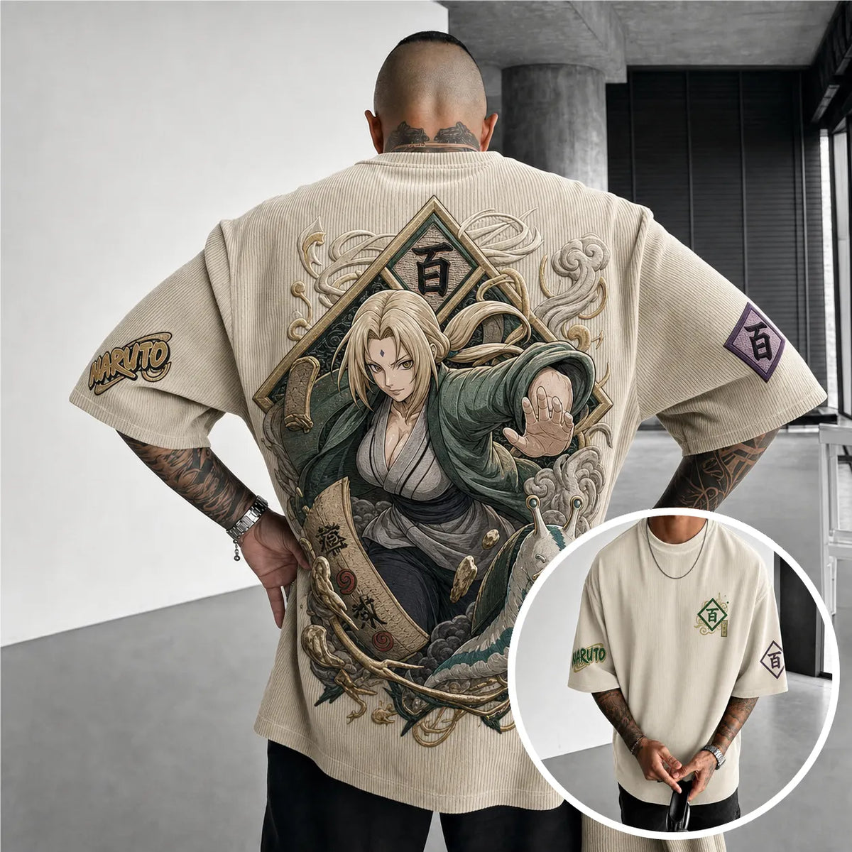 Naruto Unisex Anime-Style Retro Corduroy Oversized T-Shirt