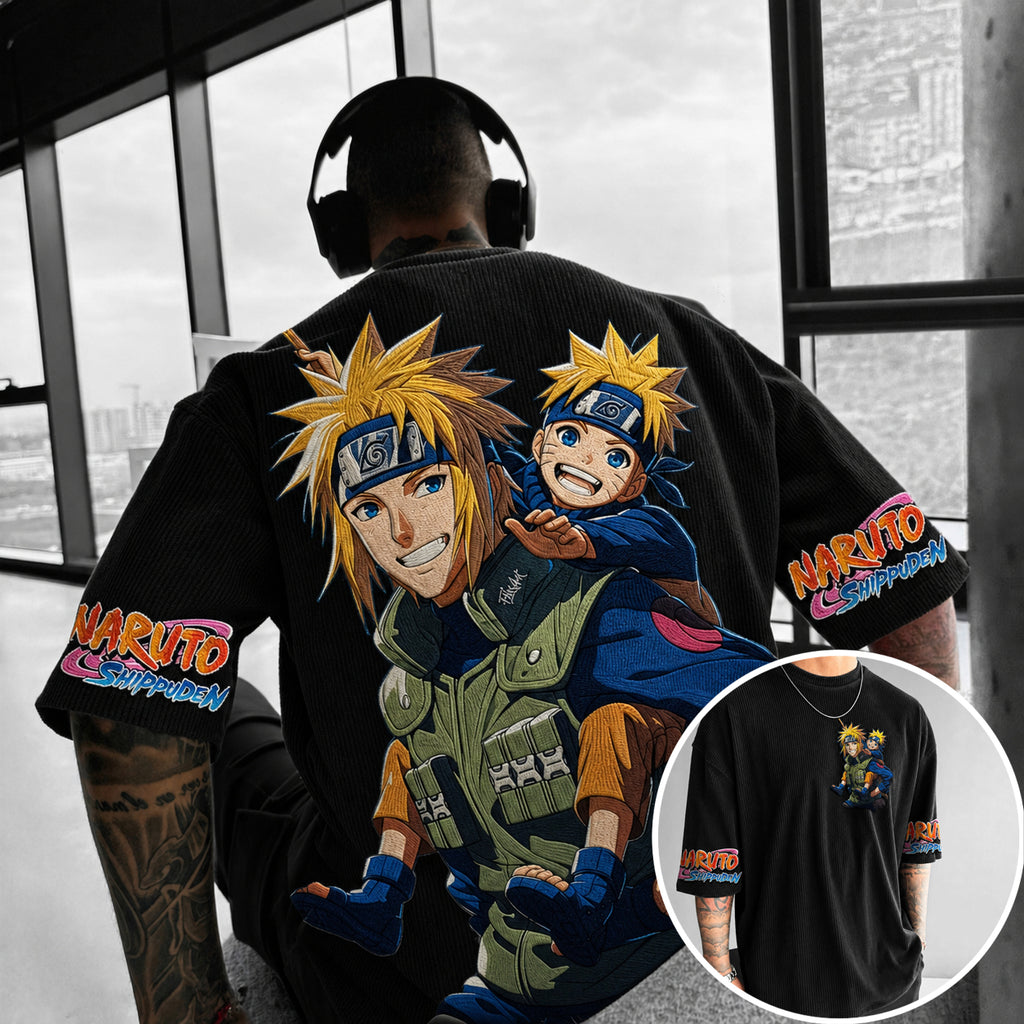 Naruto Unisex Anime-Style Retro Corduroy Oversized T-Shirt