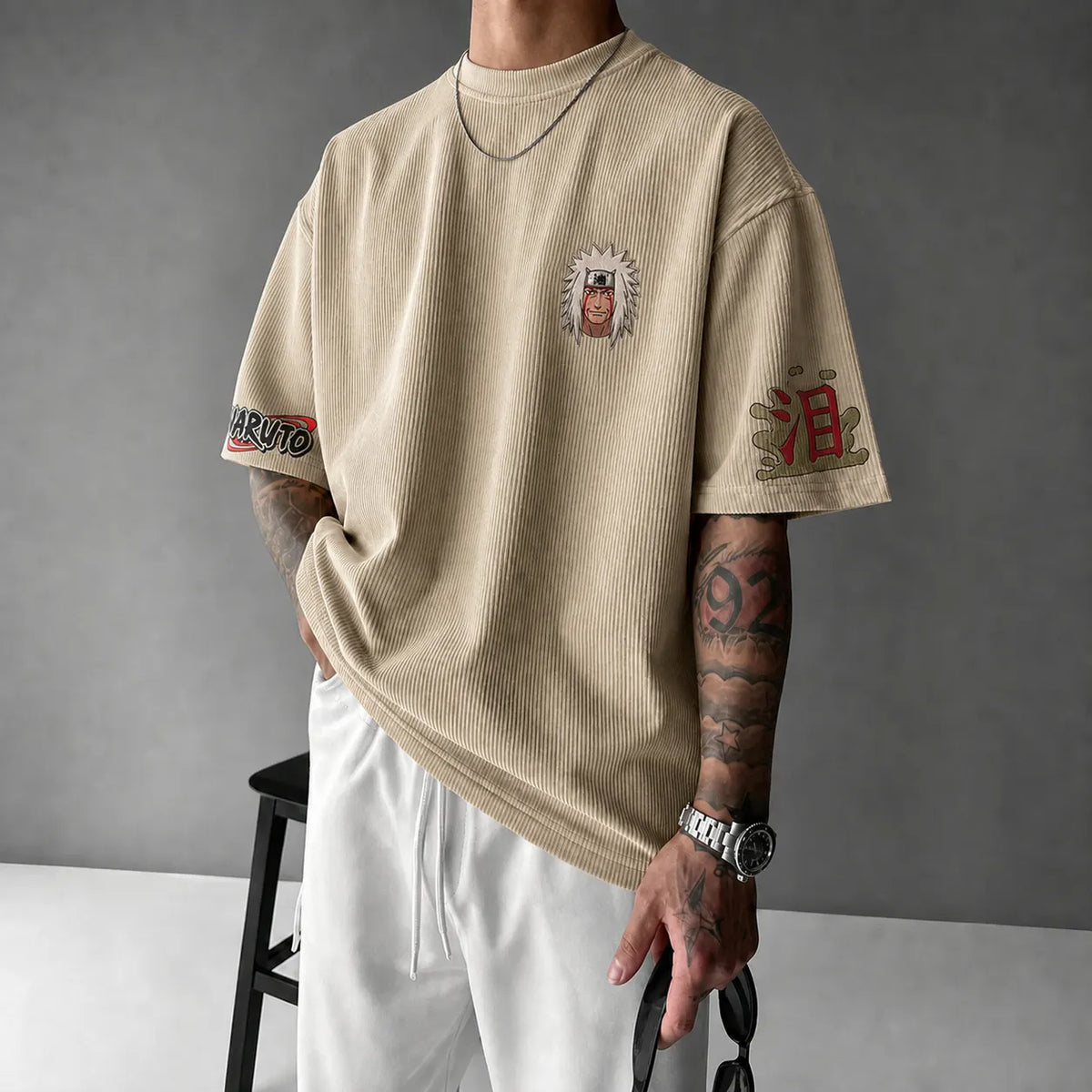 Naruto Unisex Anime-Style Retro Corduroy Oversized T-Shirt