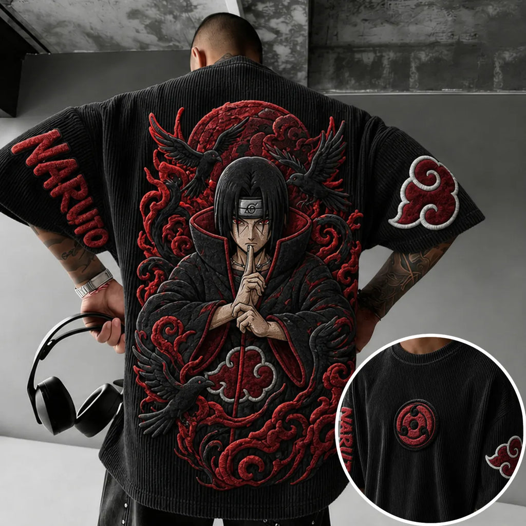 Naruto Unisex Anime-Style Retro Corduroy Oversized T-Shirt