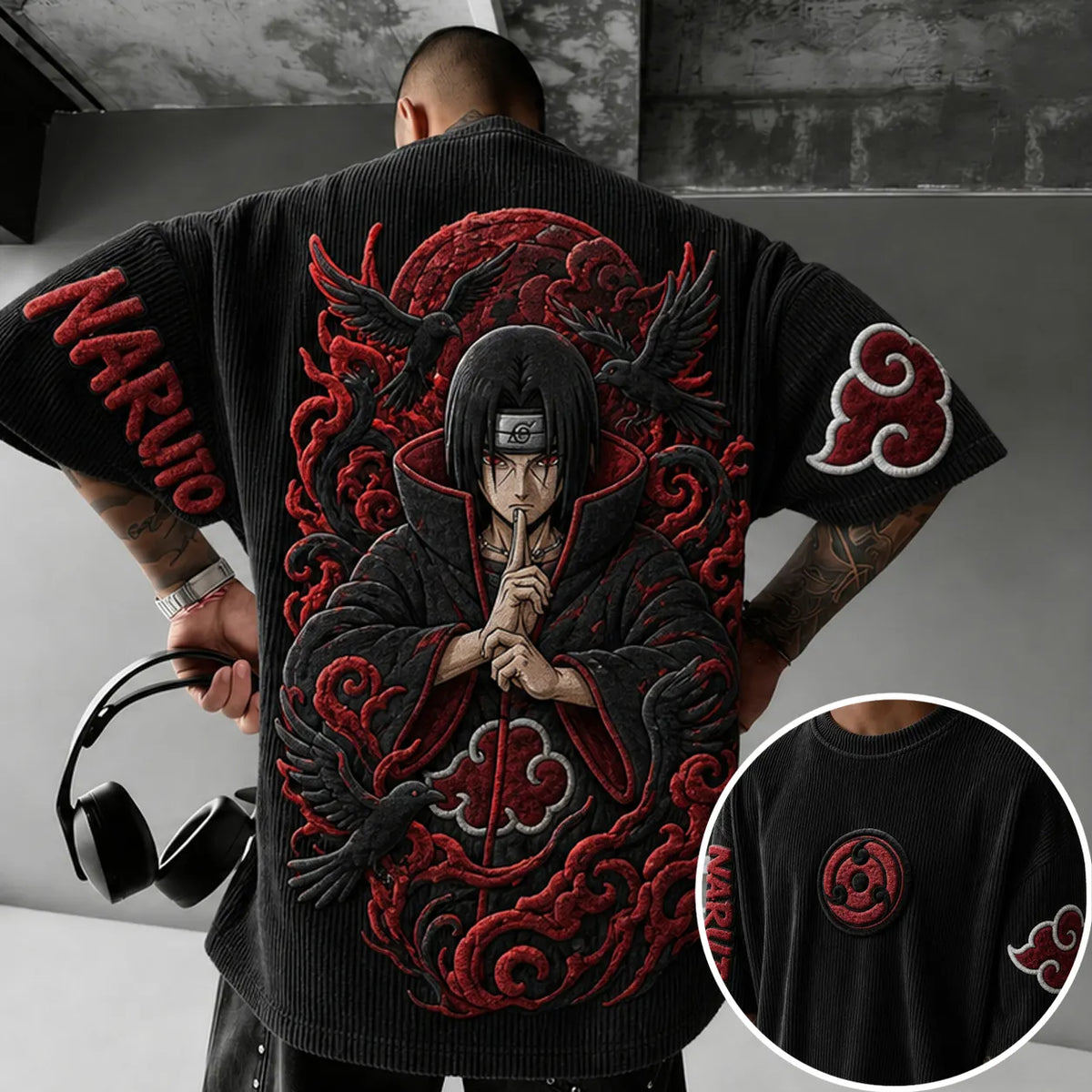 Naruto Unisex Anime-Style Retro Corduroy Oversized T-Shirt
