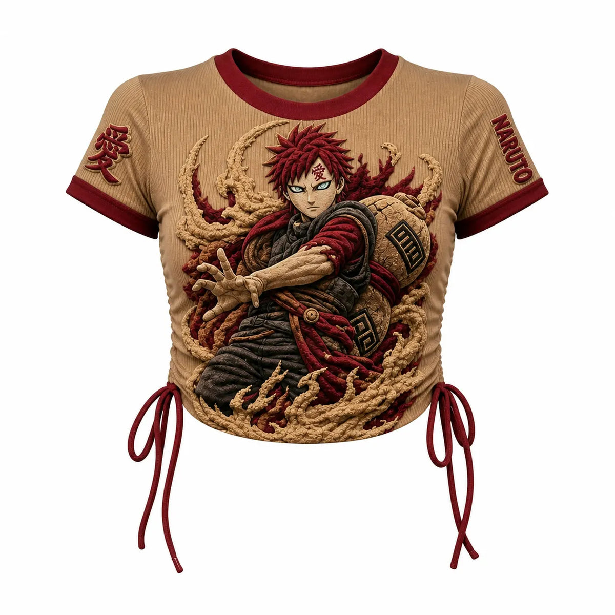Naruto Women's Slim-Fit Short-Sleeve T-Shirt With Anime Print And Side Drawstrings