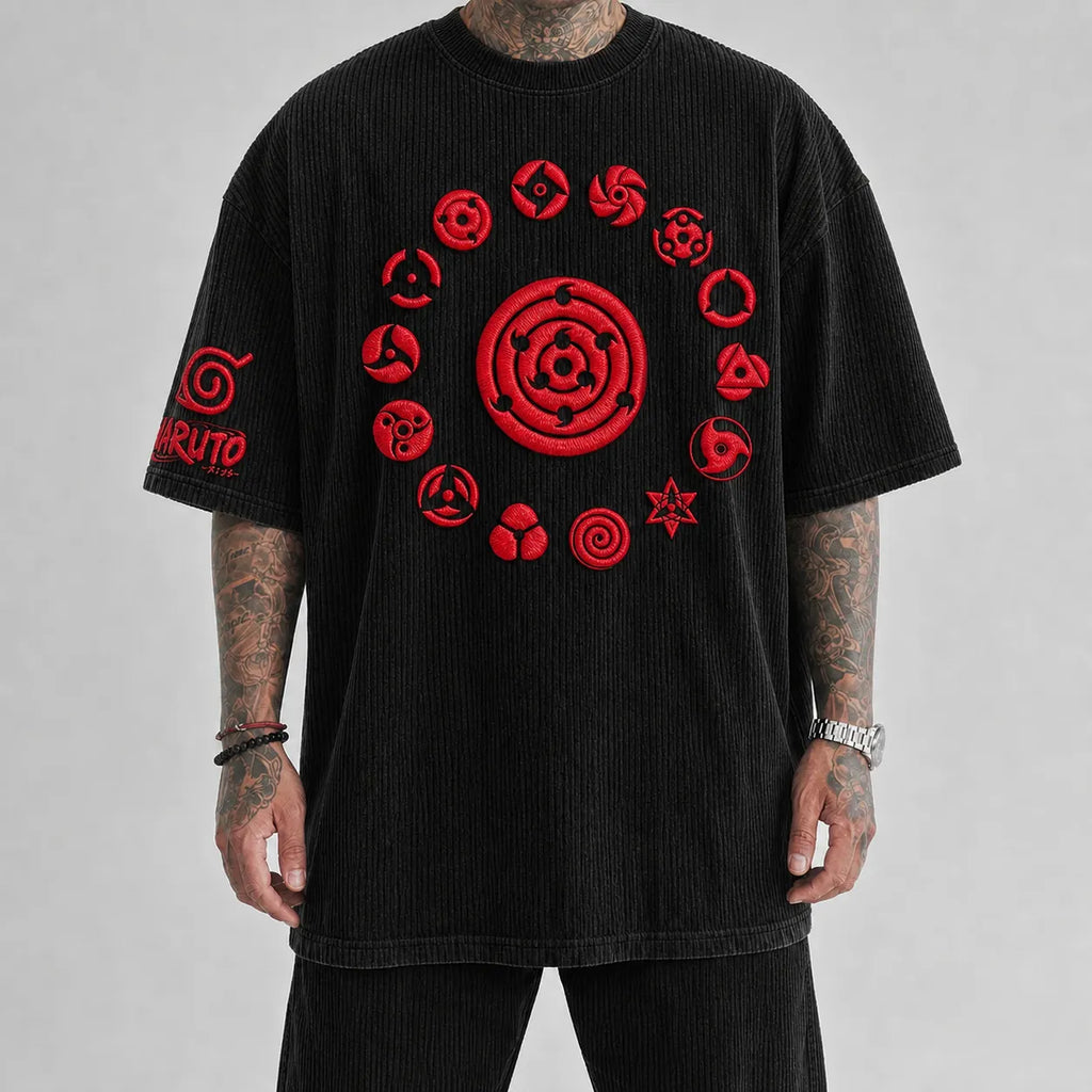 Naruto Unisex Anime-Style Retro Corduroy Oversized T-Shirt
