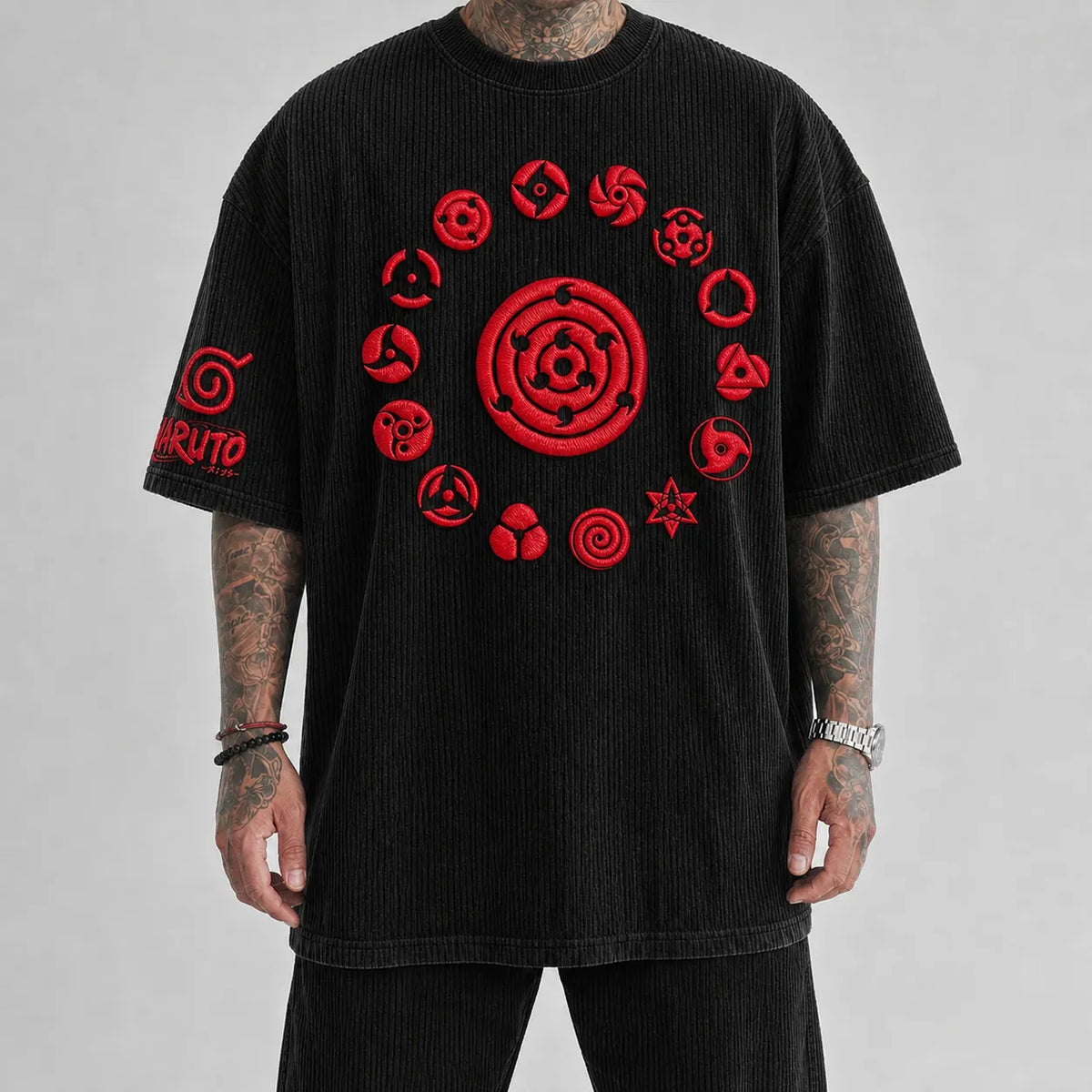 Naruto Unisex Anime-Style Retro Corduroy Oversized T-Shirt