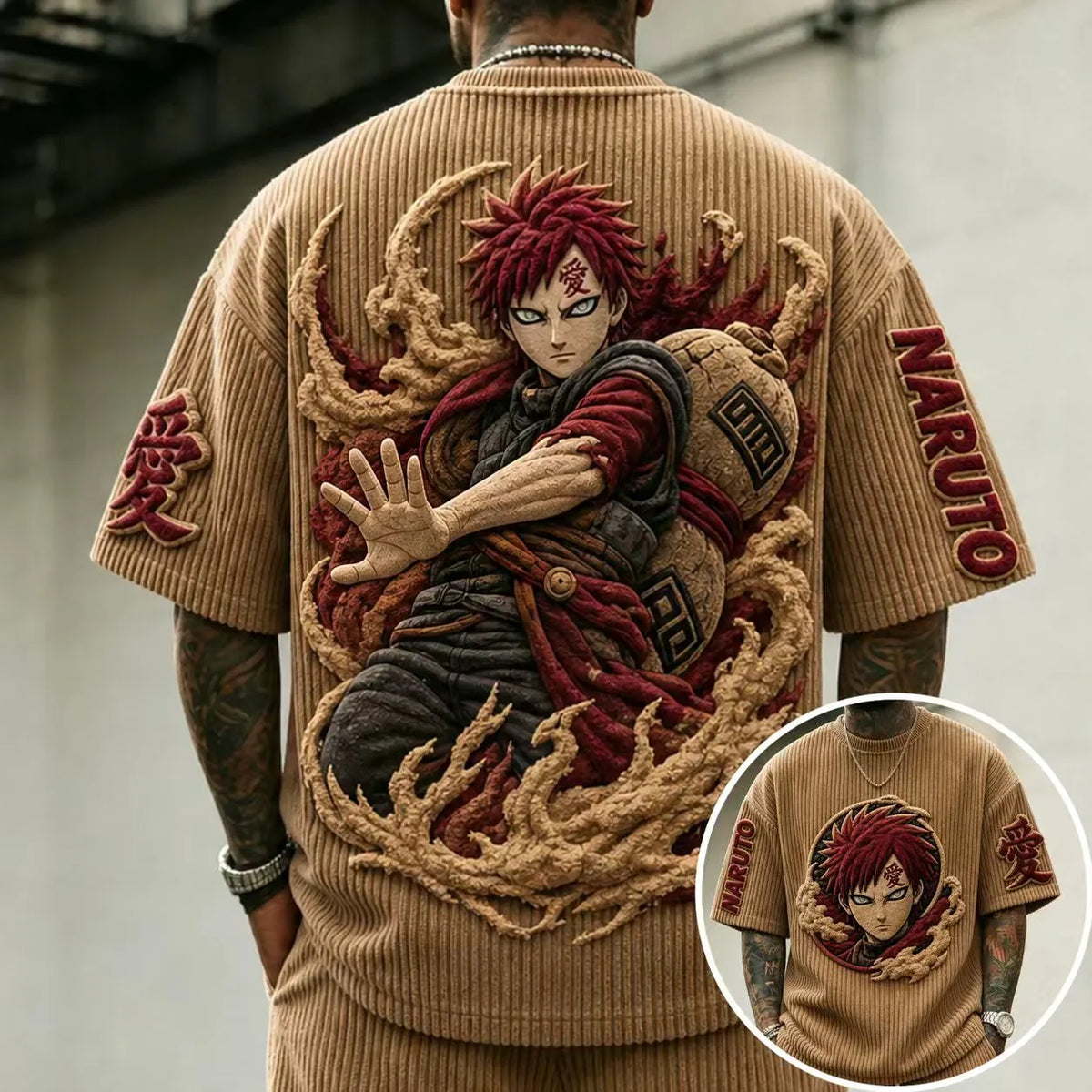 Naruto Unisex Anime-Style Retro Corduroy Oversized T-Shirt