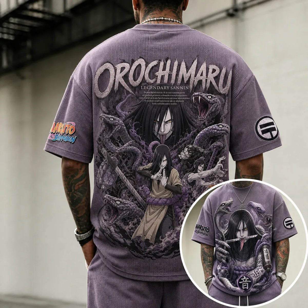 Naruto Unisex Oversized Anime-Print Vertical-Stripe Short-Sleeve T-Shirt