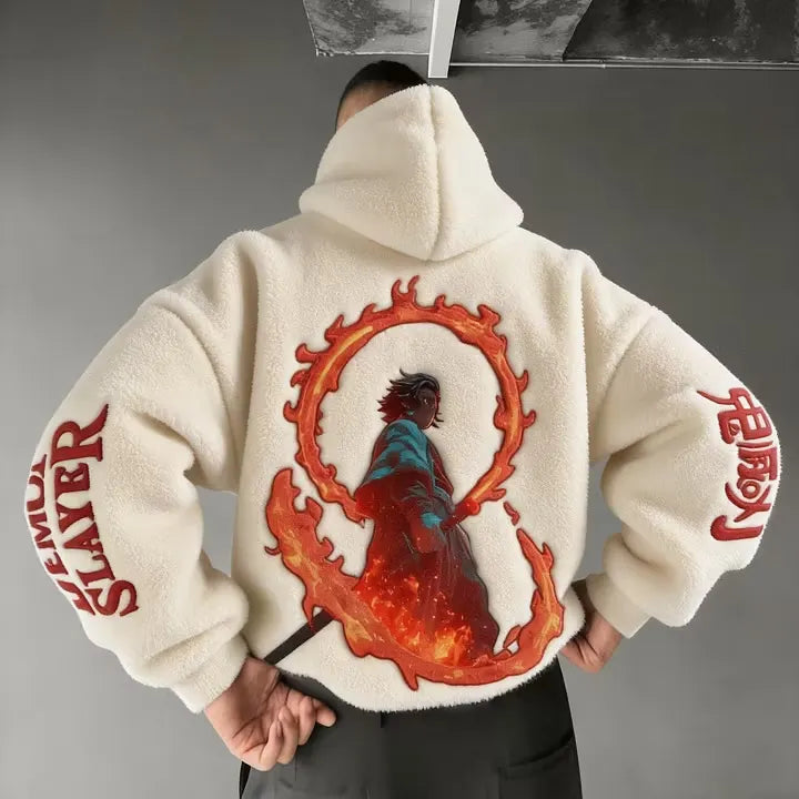 Demon Slayer Men Color-blocked Plush Hoodie