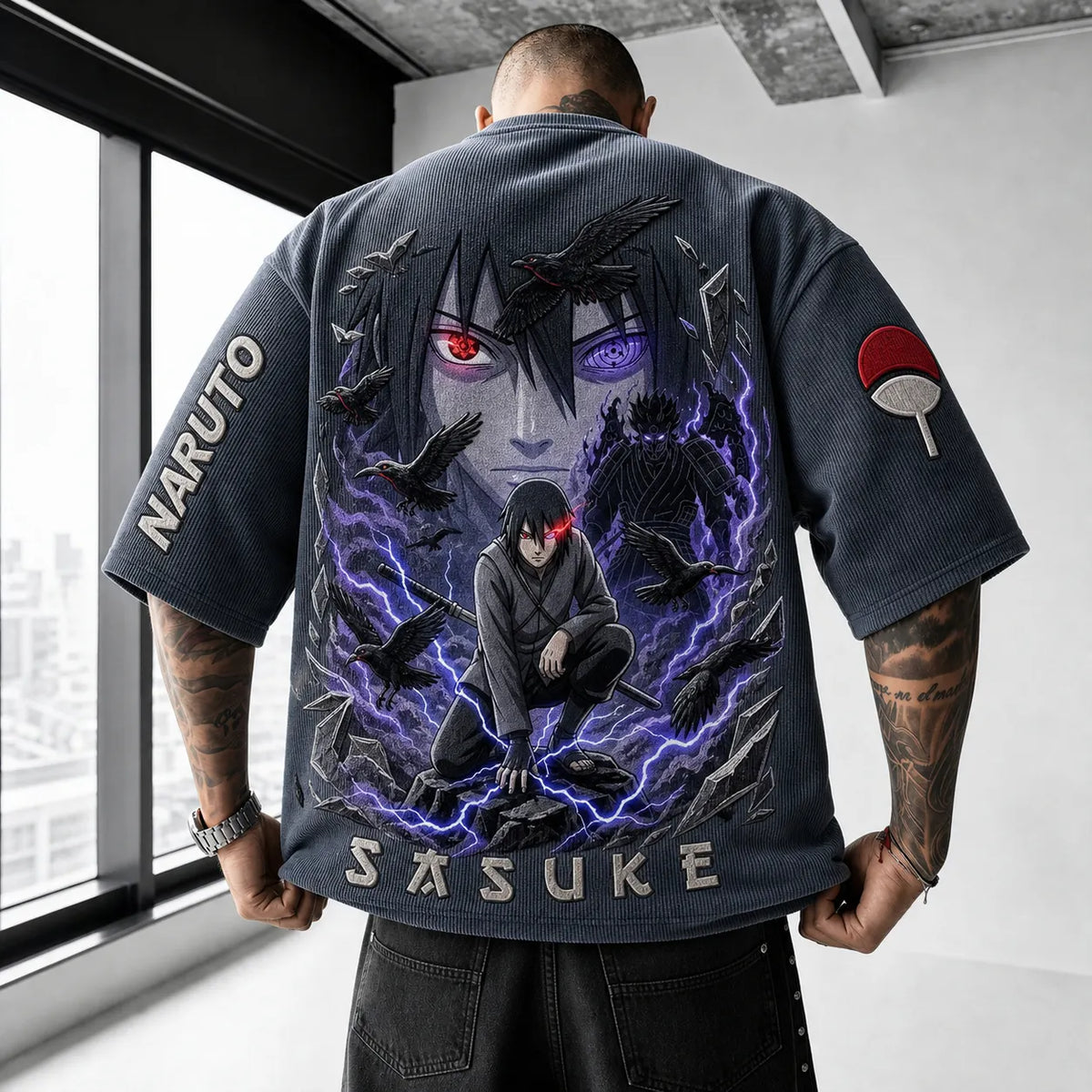 Naruto Unisex Anime-Style Retro Corduroy Oversized T-Shirt