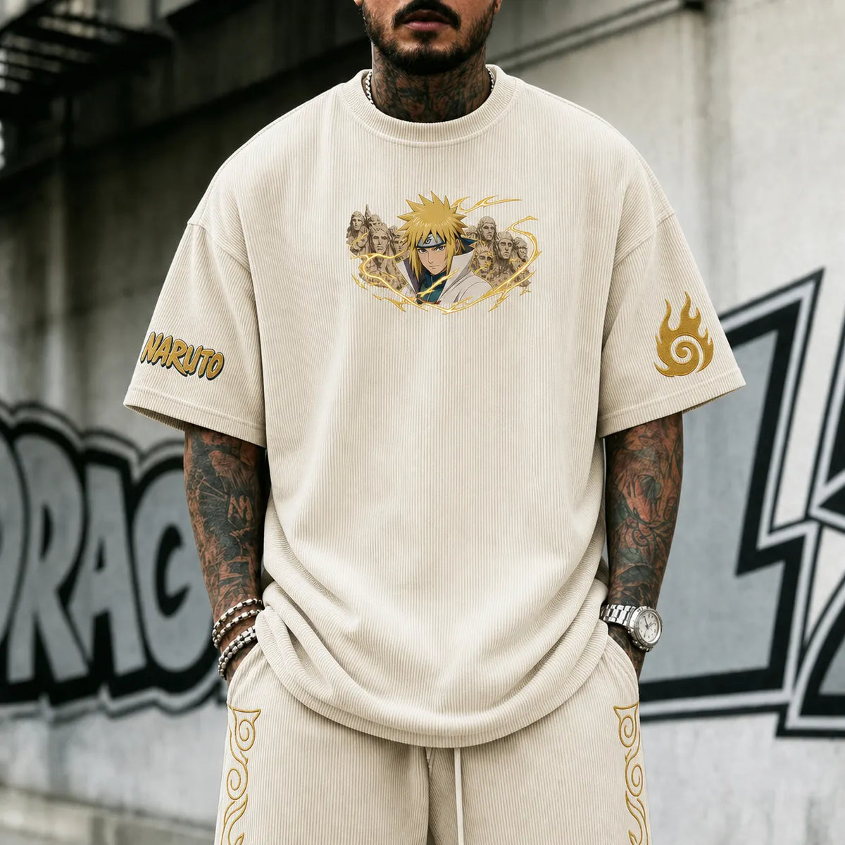 Naruto Unisex Anime-Style Retro Corduroy Oversized T-Shirt
