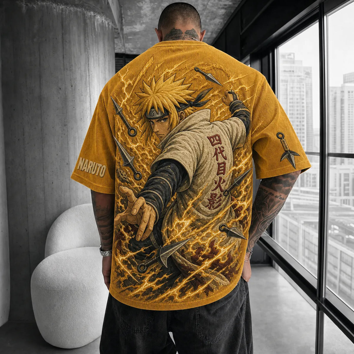 Naruto Unisex Anime-Style Retro Corduroy Oversized T-Shirt