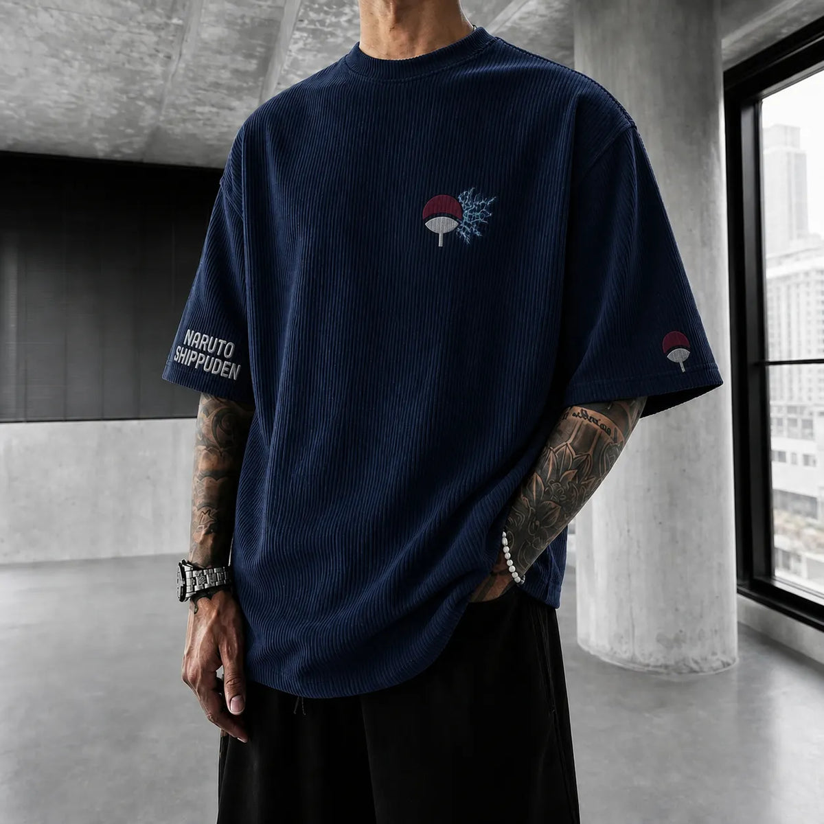 Naruto Unisex Anime-Style Retro Corduroy Oversized T-Shirt