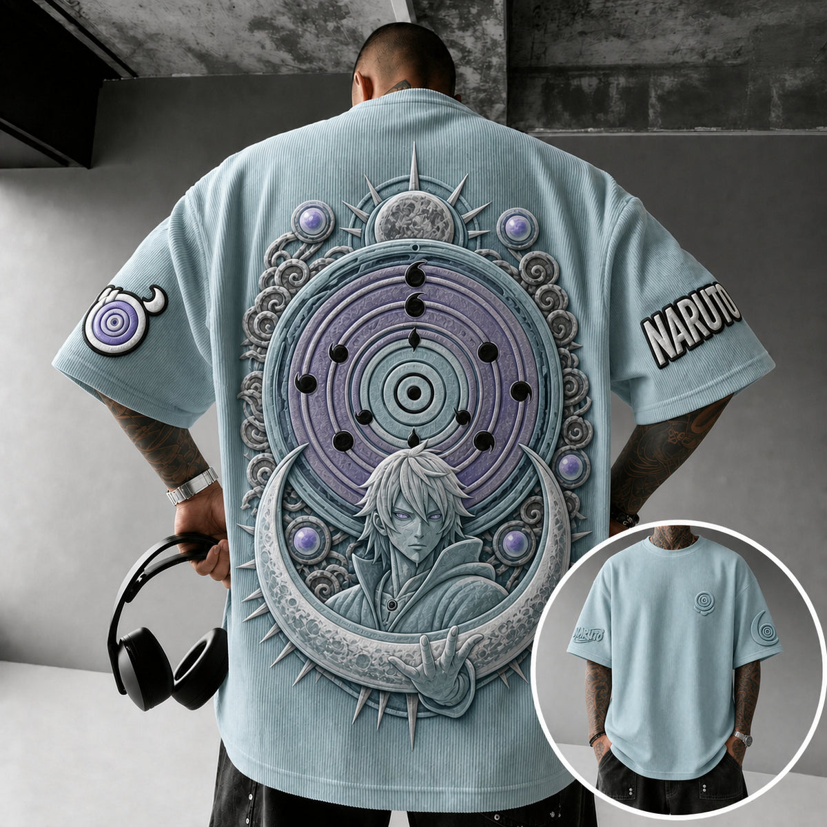 Naruto Unisex Anime-Style Retro Corduroy Oversized T-Shirt