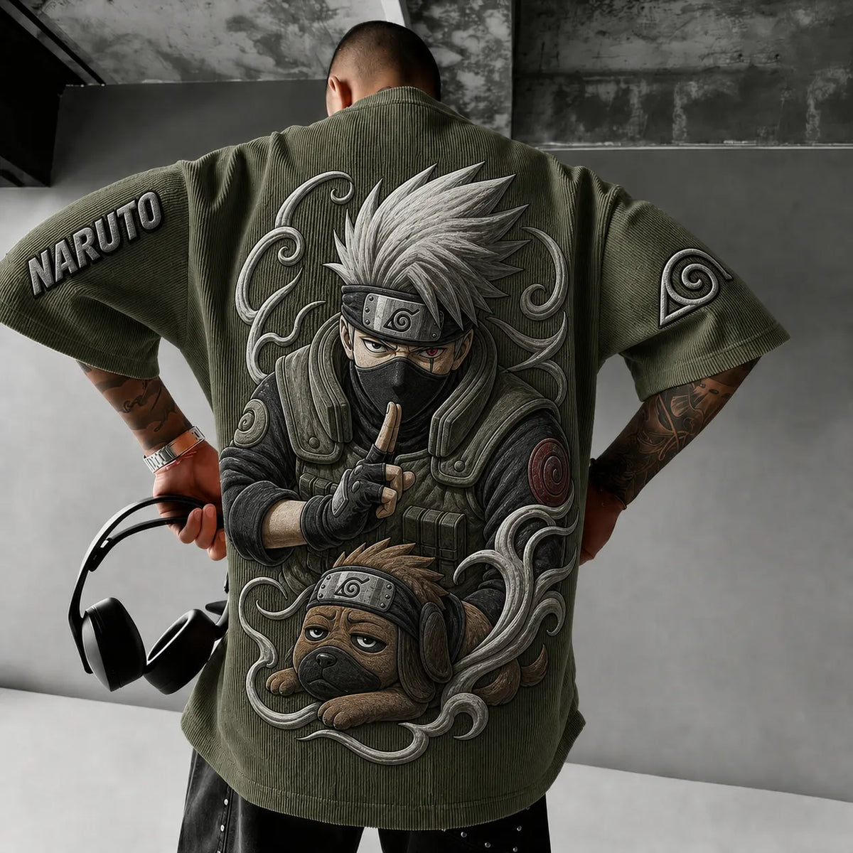 Naruto Unisex Anime-Style Retro Corduroy Oversized T-Shirt