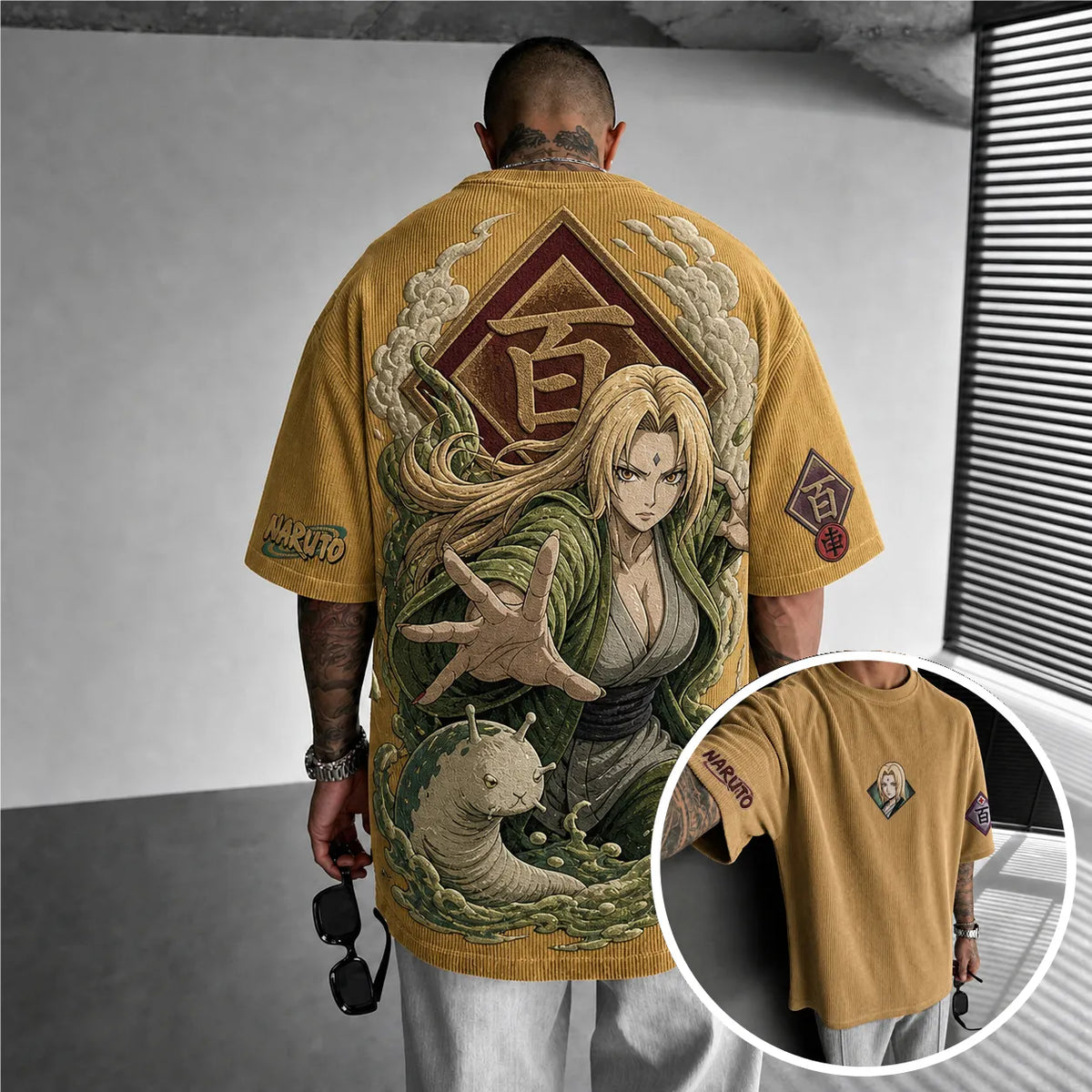 Naruto Unisex Anime-Style Retro Corduroy Oversized T-Shirt