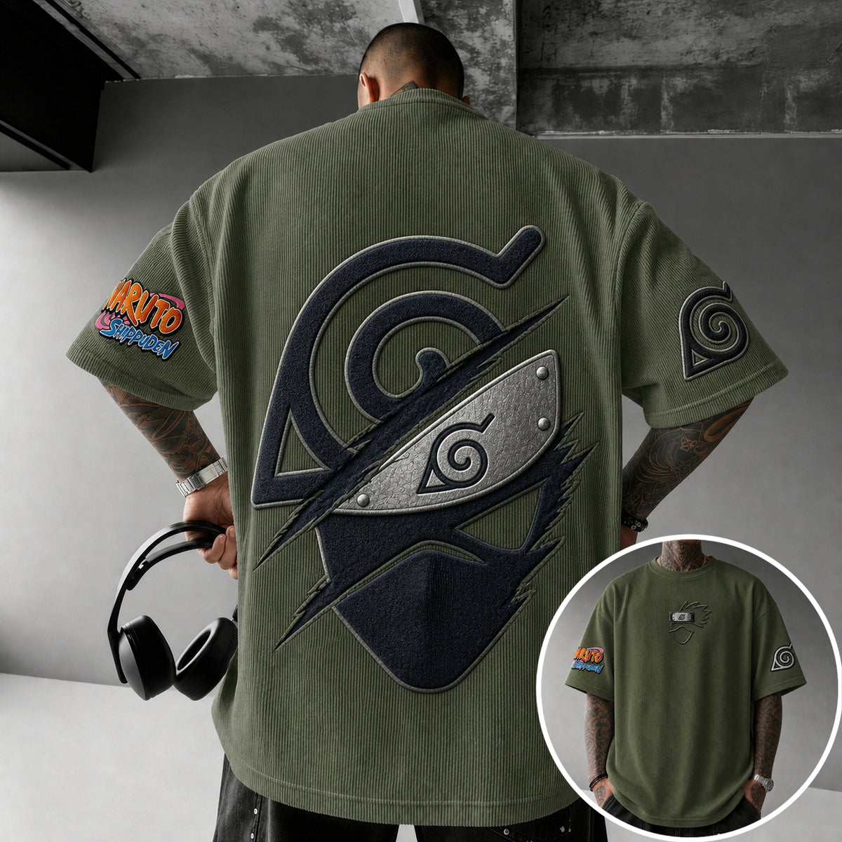 Naruto Unisex Anime-Style Retro Corduroy Oversized T-Shirt