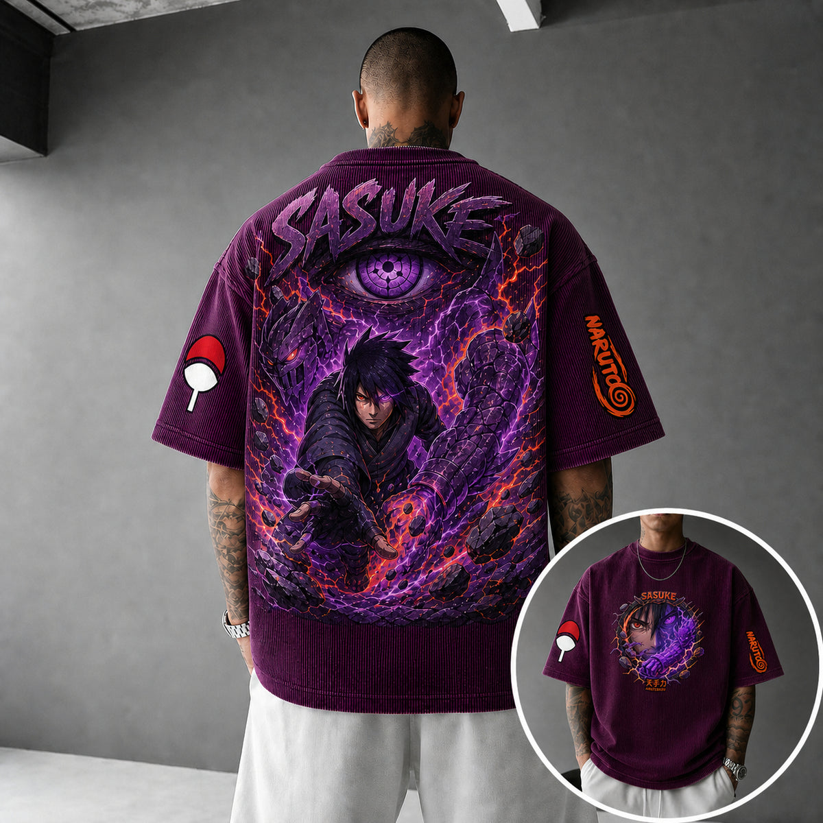Naruto Unisex Anime-Style Retro Corduroy Oversized T-Shirt