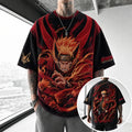 Naruto Unisex Oversized Anime-Print Vertical-Stripe Short-Sleeve T-Shirt