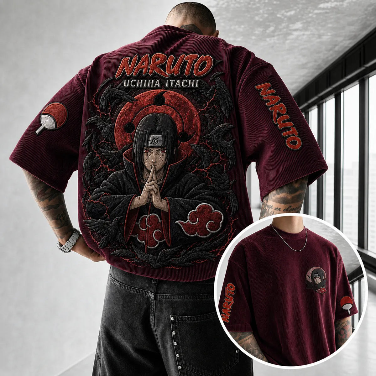 Naruto Unisex Anime-Style Retro Corduroy Oversized T-Shirt