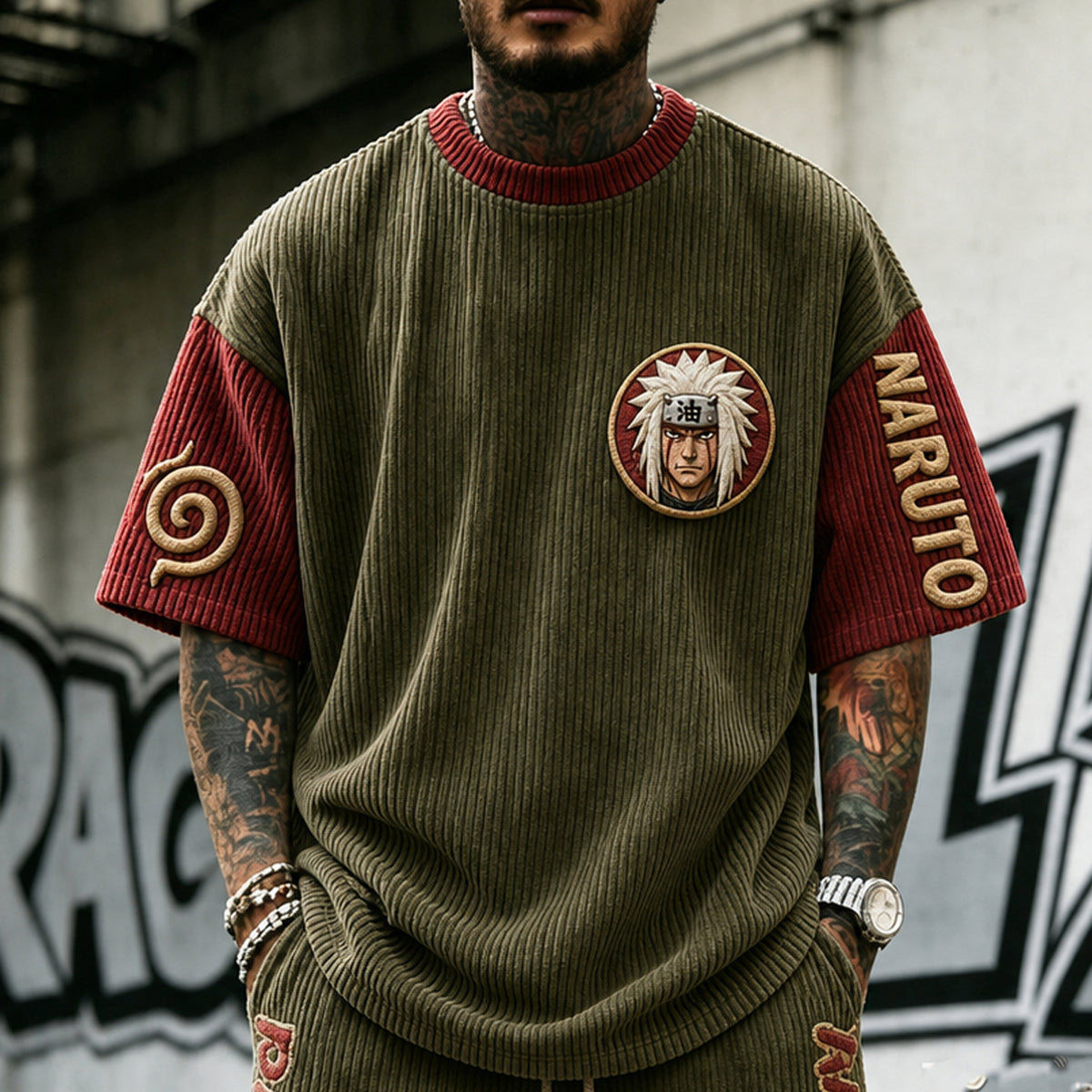 Naruto Unisex Anime-Style Retro Corduroy Oversized T-Shirt