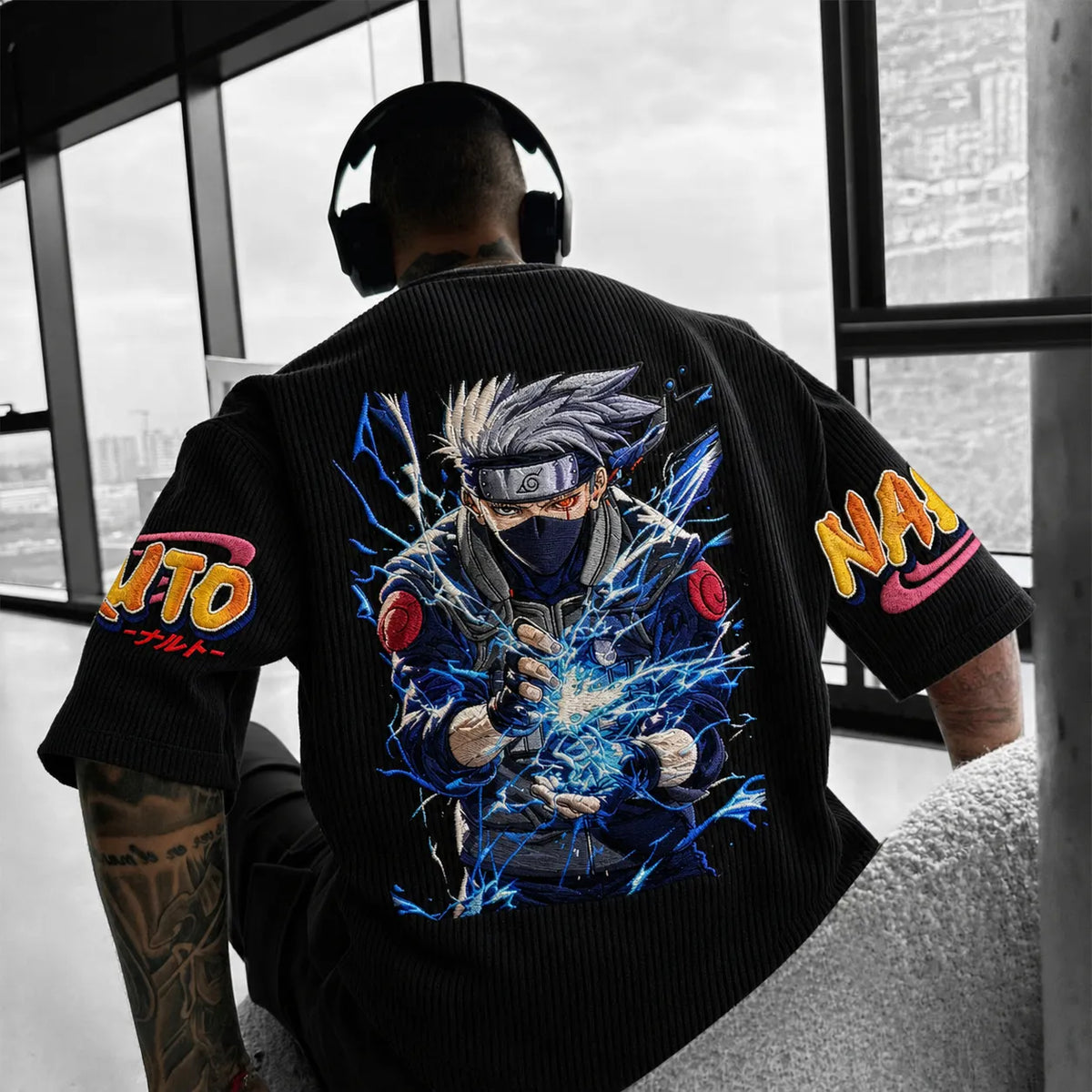 Naruto Unisex Anime-Style Retro Corduroy Oversized T-Shirt
