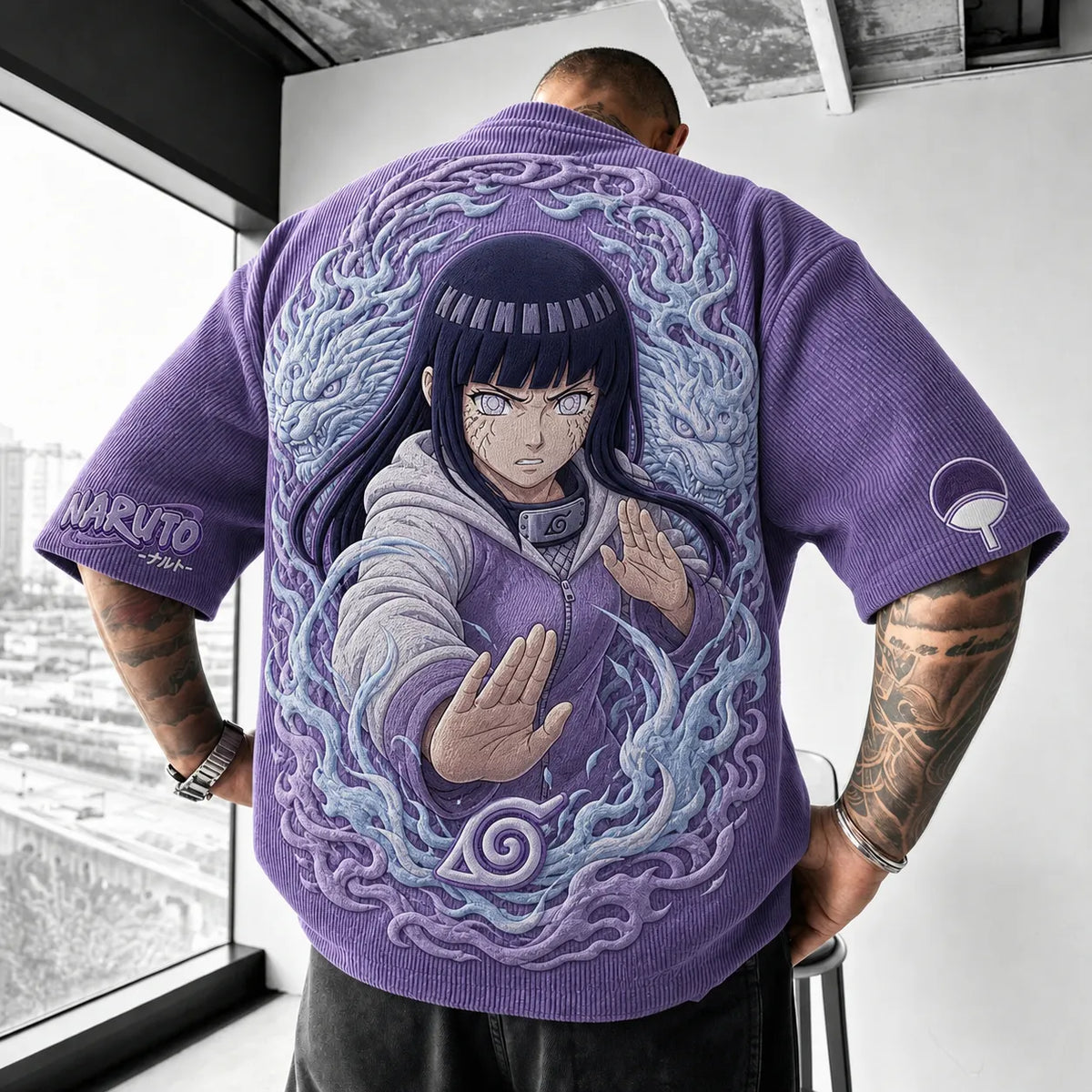 Naruto Unisex Anime-Style Retro Corduroy Oversized T-Shirt