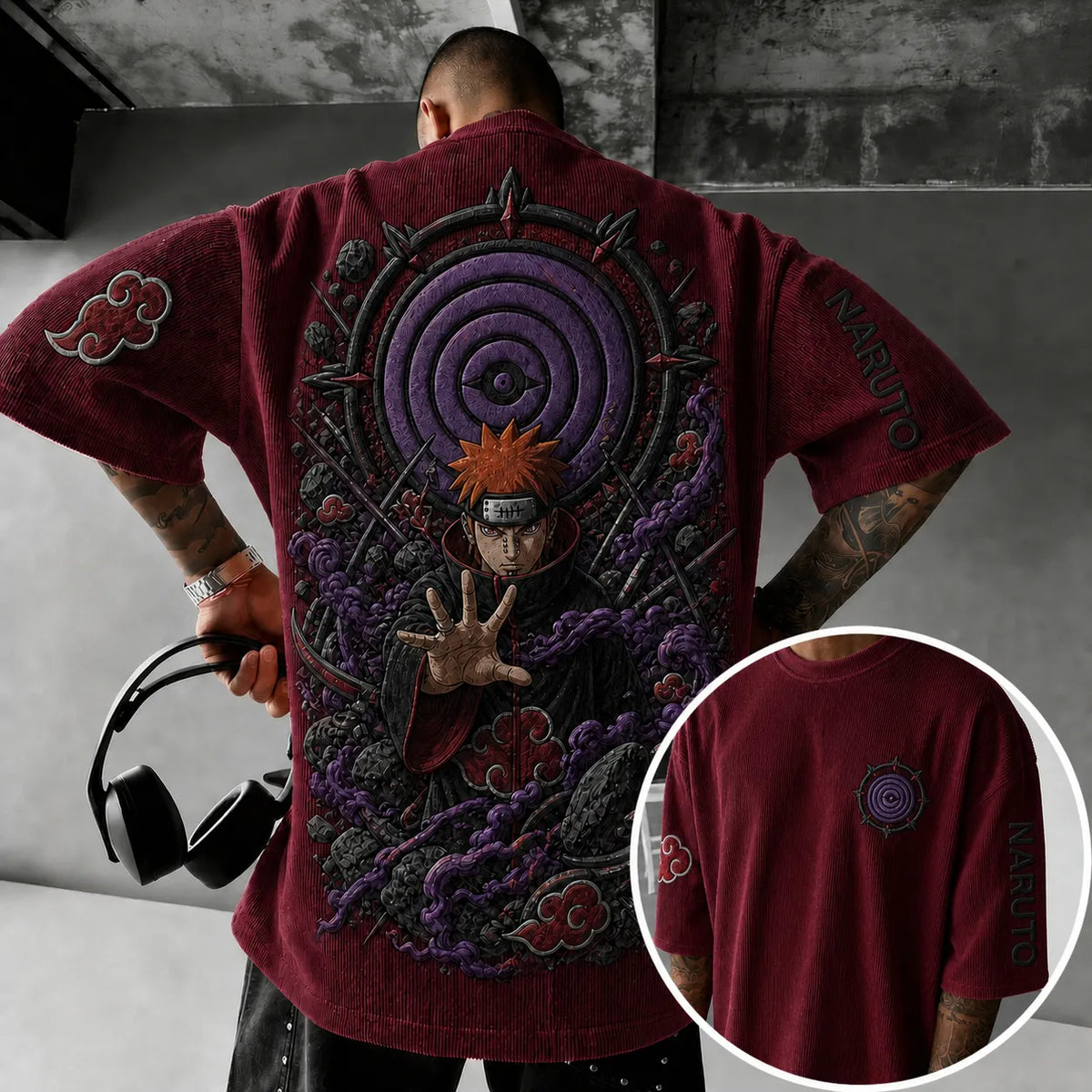 Naruto Unisex Anime-Style Retro Corduroy Oversized T-Shirt